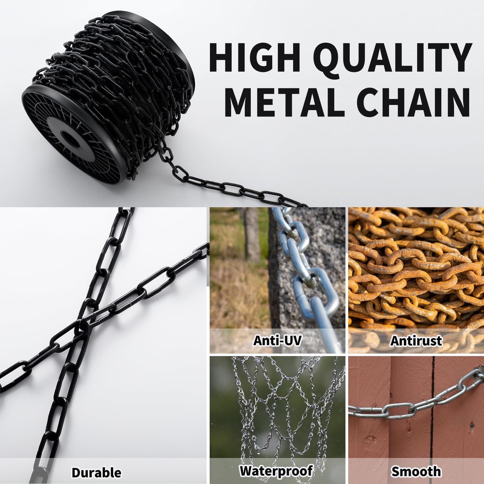 19.7ft 1/4" Black Metal Hanging Chain Fixture Decorative Light Duty - Thumbnail 6