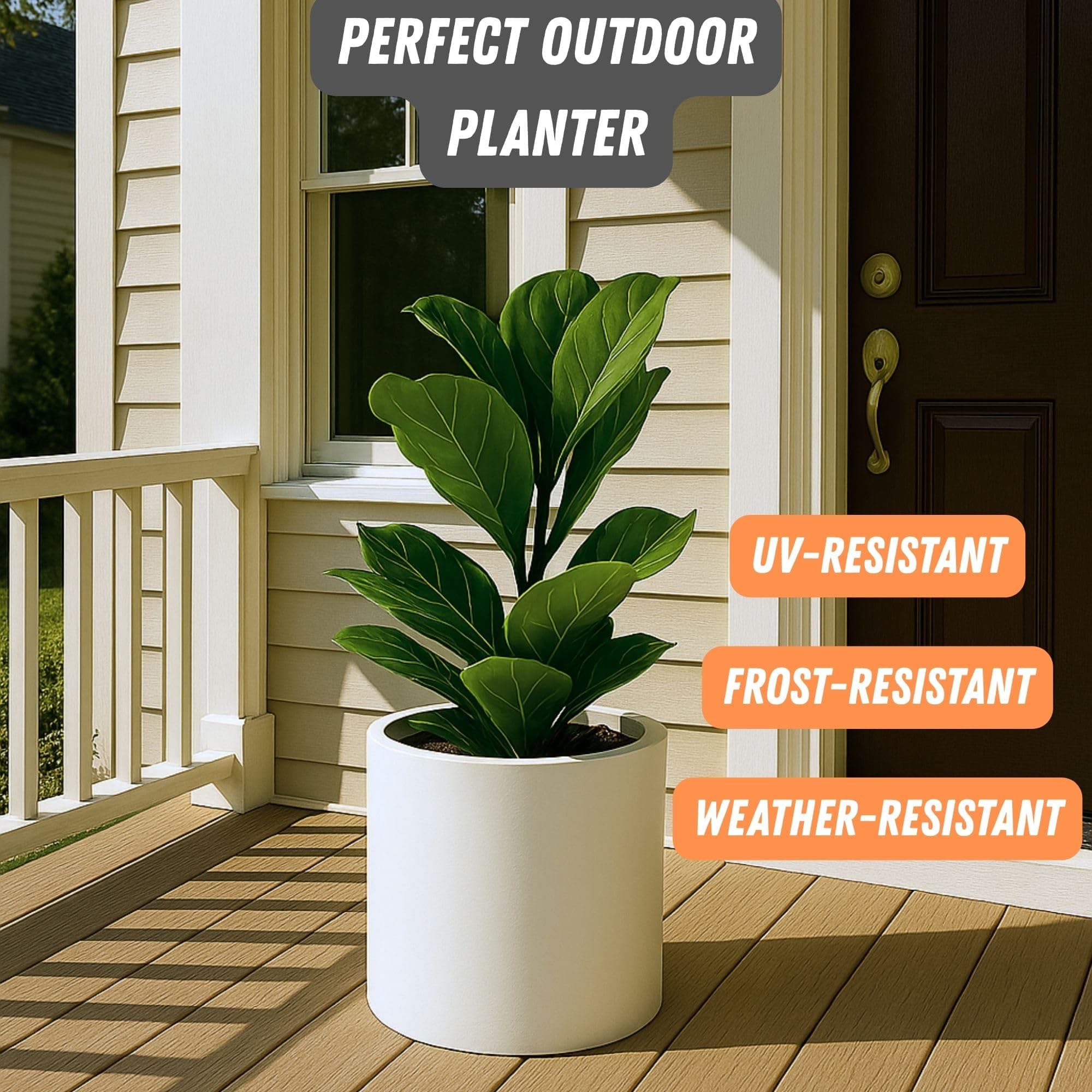 Fox & Fern Large Indoor/Outdoor Fiberstone Plant Pot - UV & Frost Resistant - Thumbnail 5