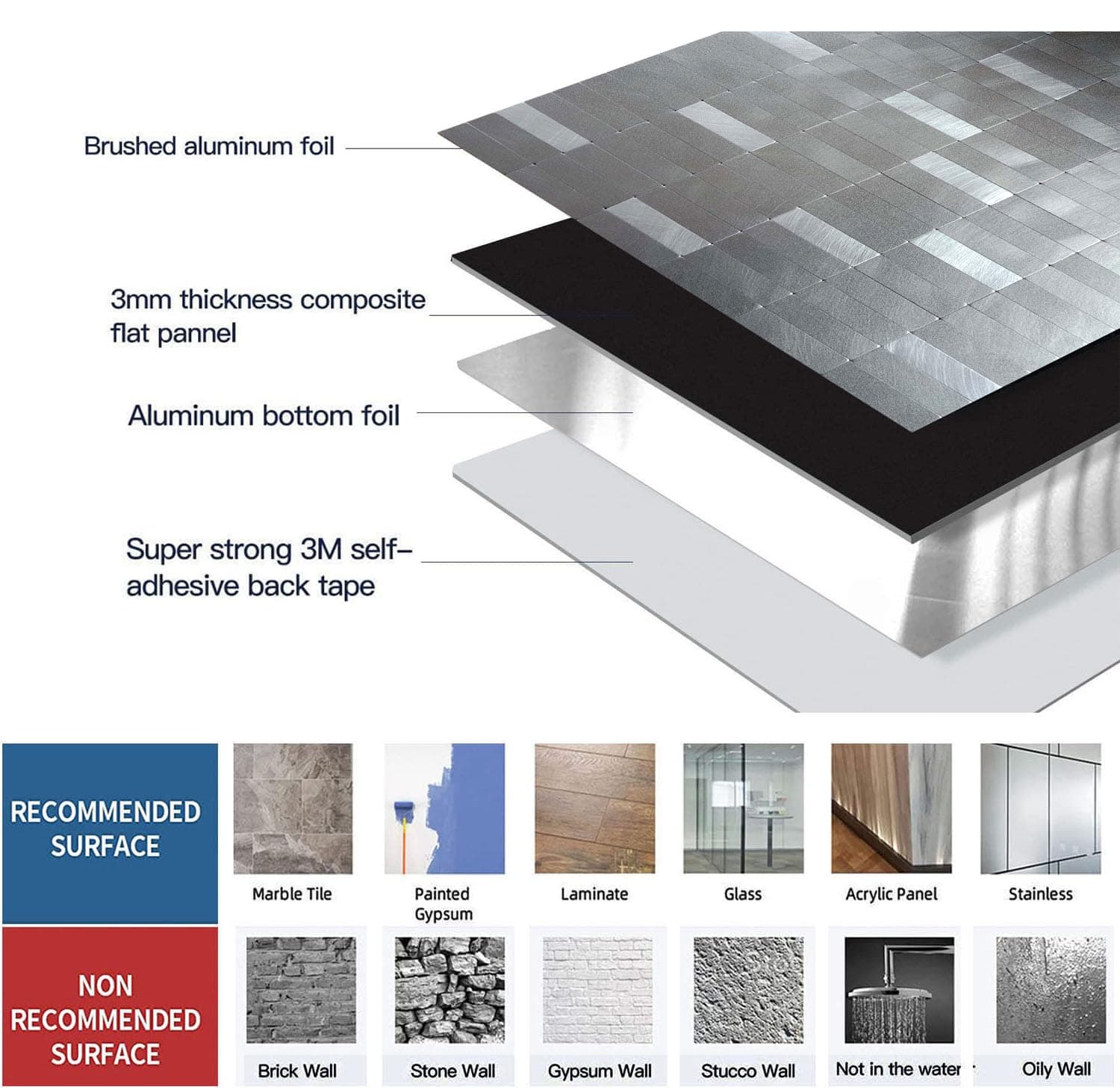 XUANINY 8-Sheet Peel and Stick Tile Backsplash Self-Adhesive Wall Tiles Aluminum - Thumbnail 5