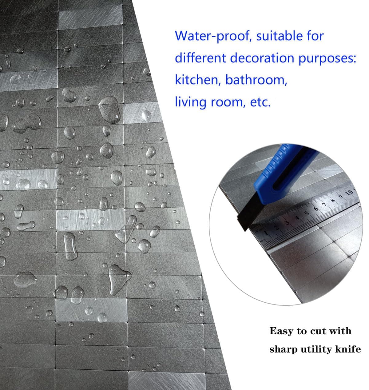 XUANINY 8-Sheet Peel and Stick Tile Backsplash Self-Adhesive Wall Tiles Aluminum - Thumbnail 4