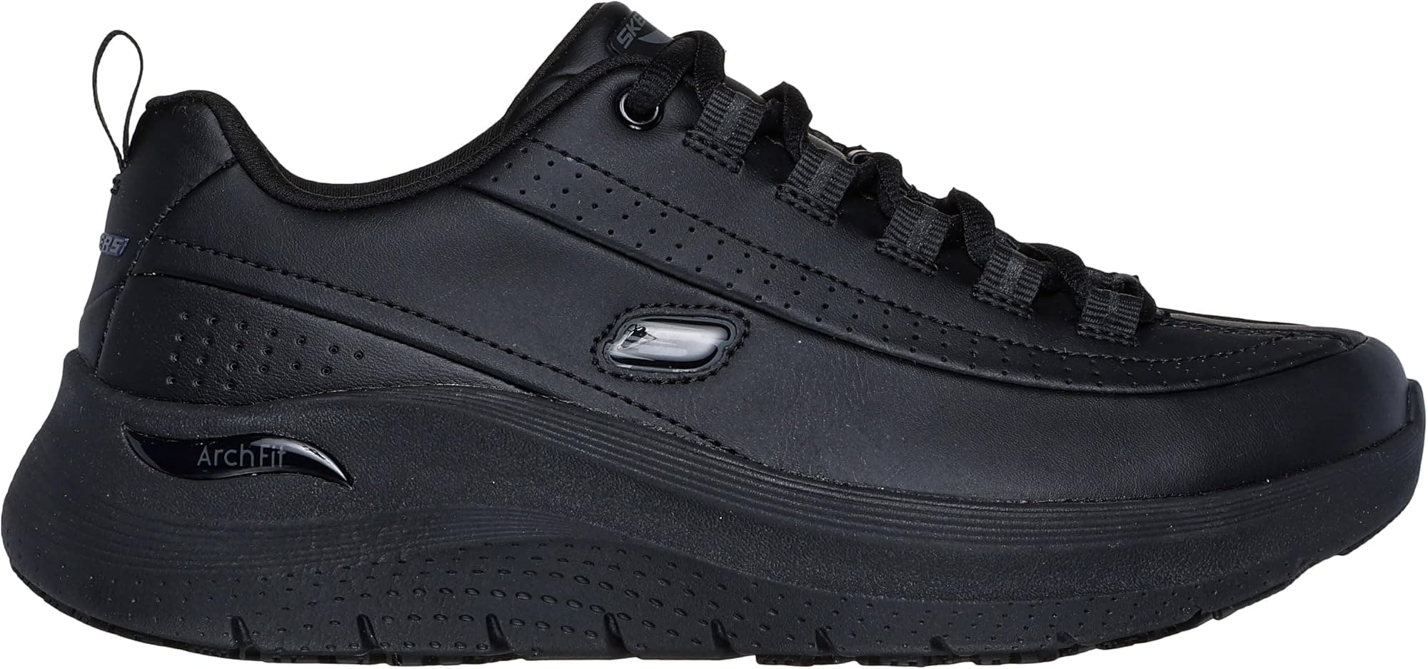 Skechers Womens Arch-fit 2.0 Slip Resitant Black Leather - Black - 6 - Thumbnail 2