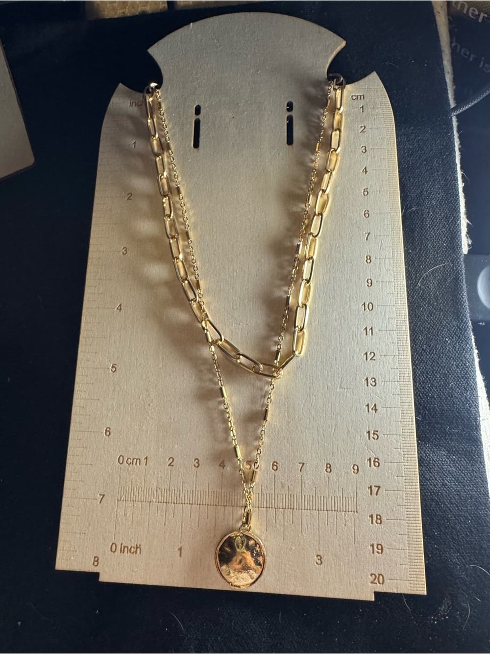 Gold-Tone Layered Pendant Necklace with Link Chain - Thumbnail 9