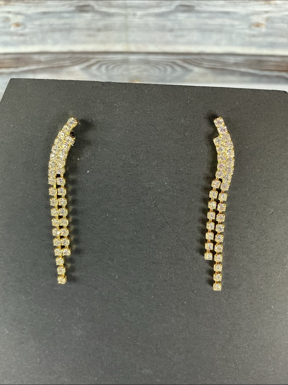 ⭐ Gold Rhinestone Drop Earrings | Curved Crystal Dangle Statement