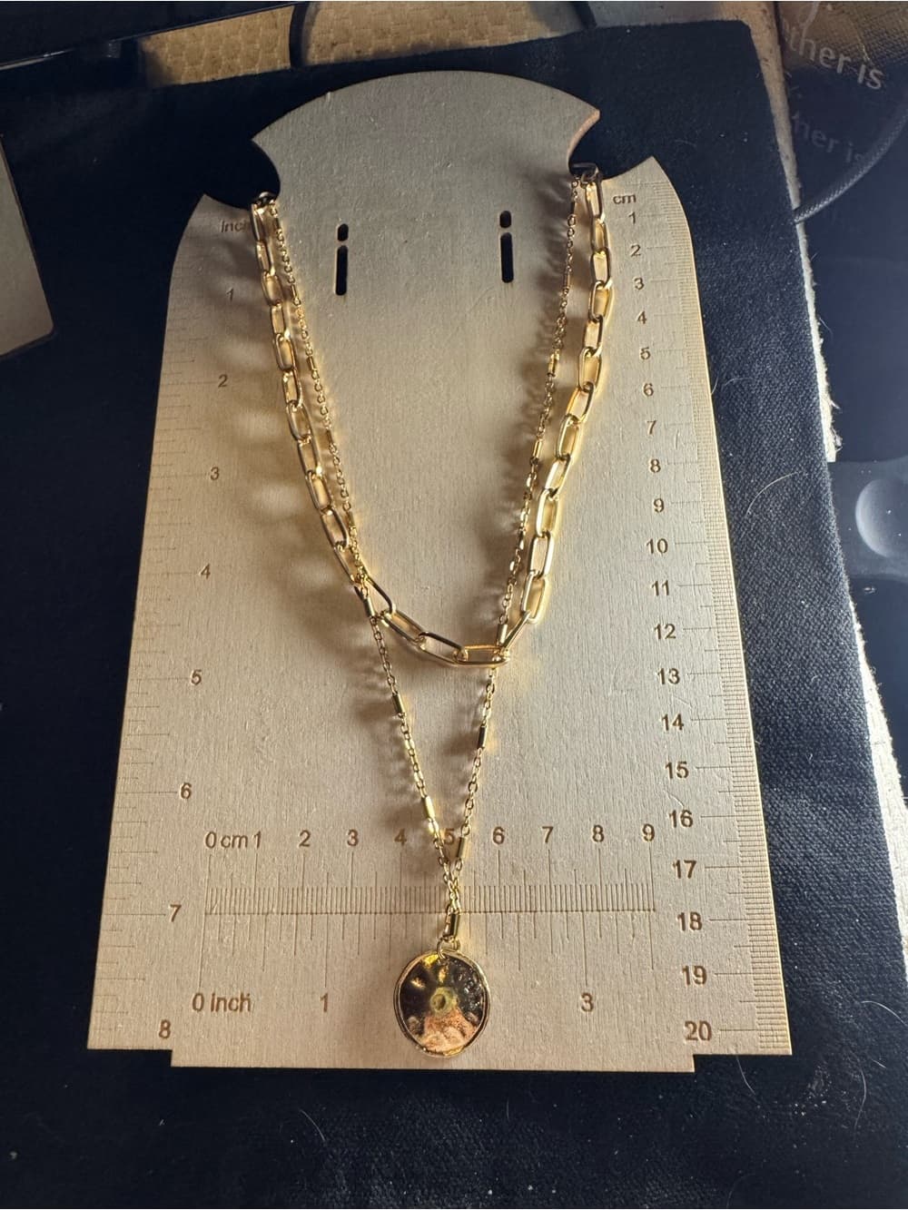 Gold-Tone Layered Pendant Necklace with Link Chain - Thumbnail 2