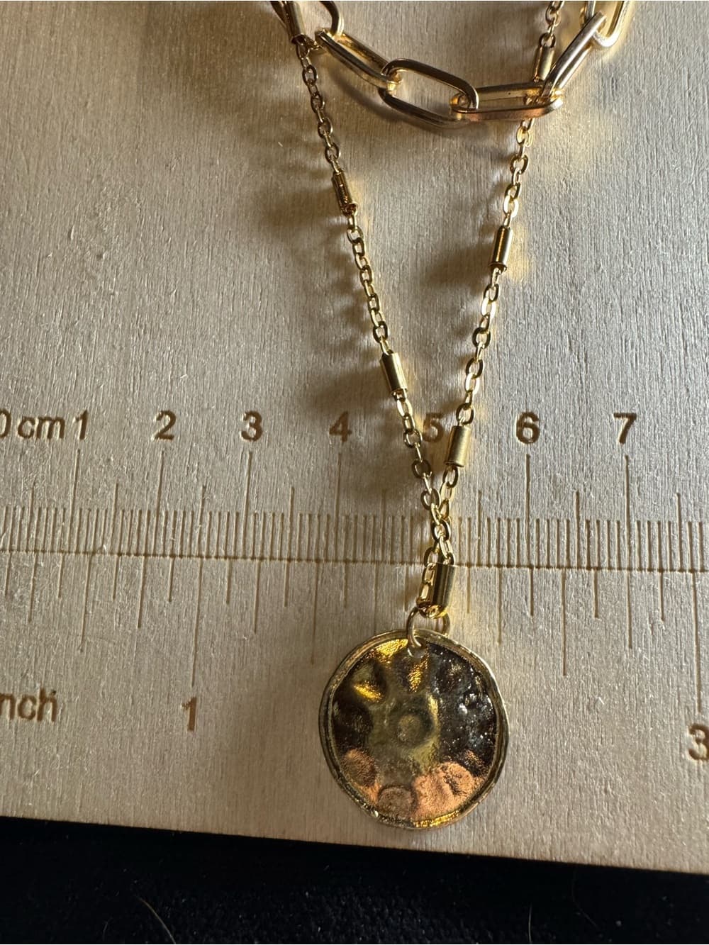 Gold-Tone Layered Pendant Necklace with Link Chain - Thumbnail 4