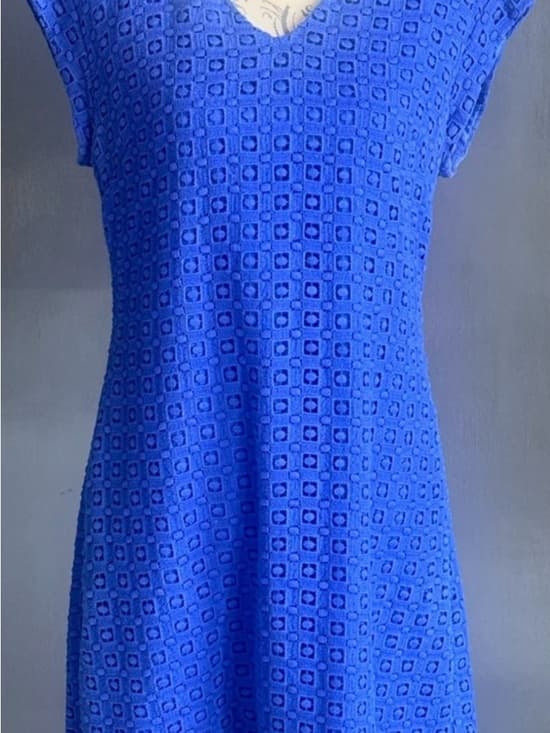 ★ Blue Textured Fit & Flare Dress Size 10 Short Sleeve V-Neck - Thumbnail 7