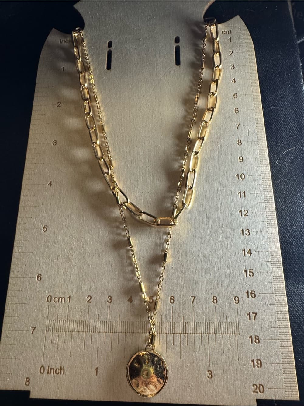 Gold-Tone Layered Pendant Necklace with Link Chain - Thumbnail 3
