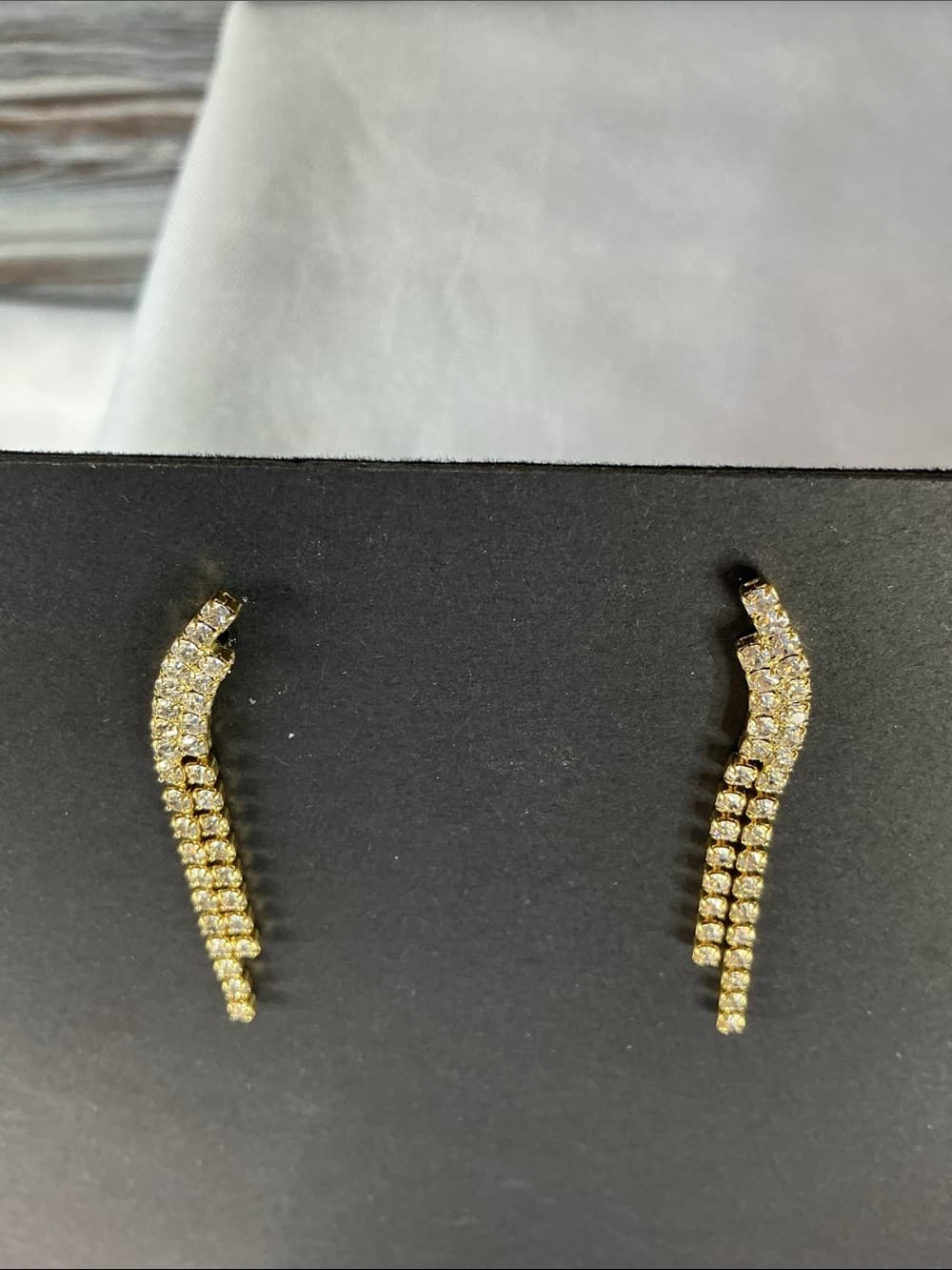 ⭐ Gold Rhinestone Drop Earrings | Curved Crystal Dangle Statement - Thumbnail 2