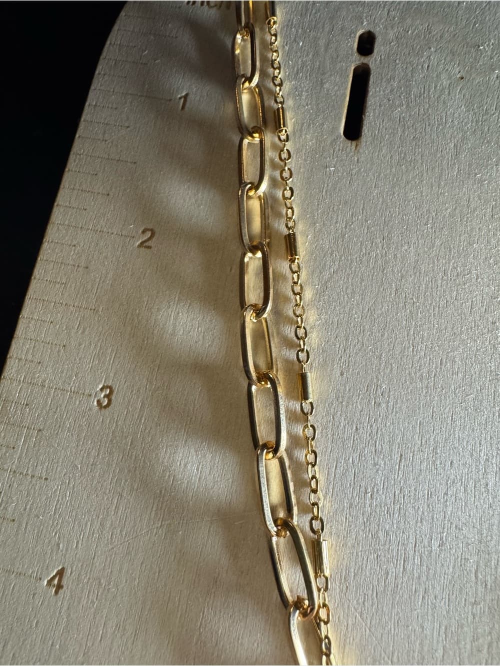 Gold-Tone Layered Pendant Necklace with Link Chain - Thumbnail 5