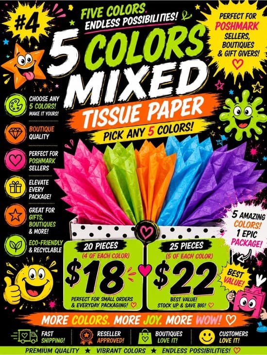 ★ 5 Color Mixed Tissue Paper Bundle | Boutique Packaging Supplies - Thumbnail 2