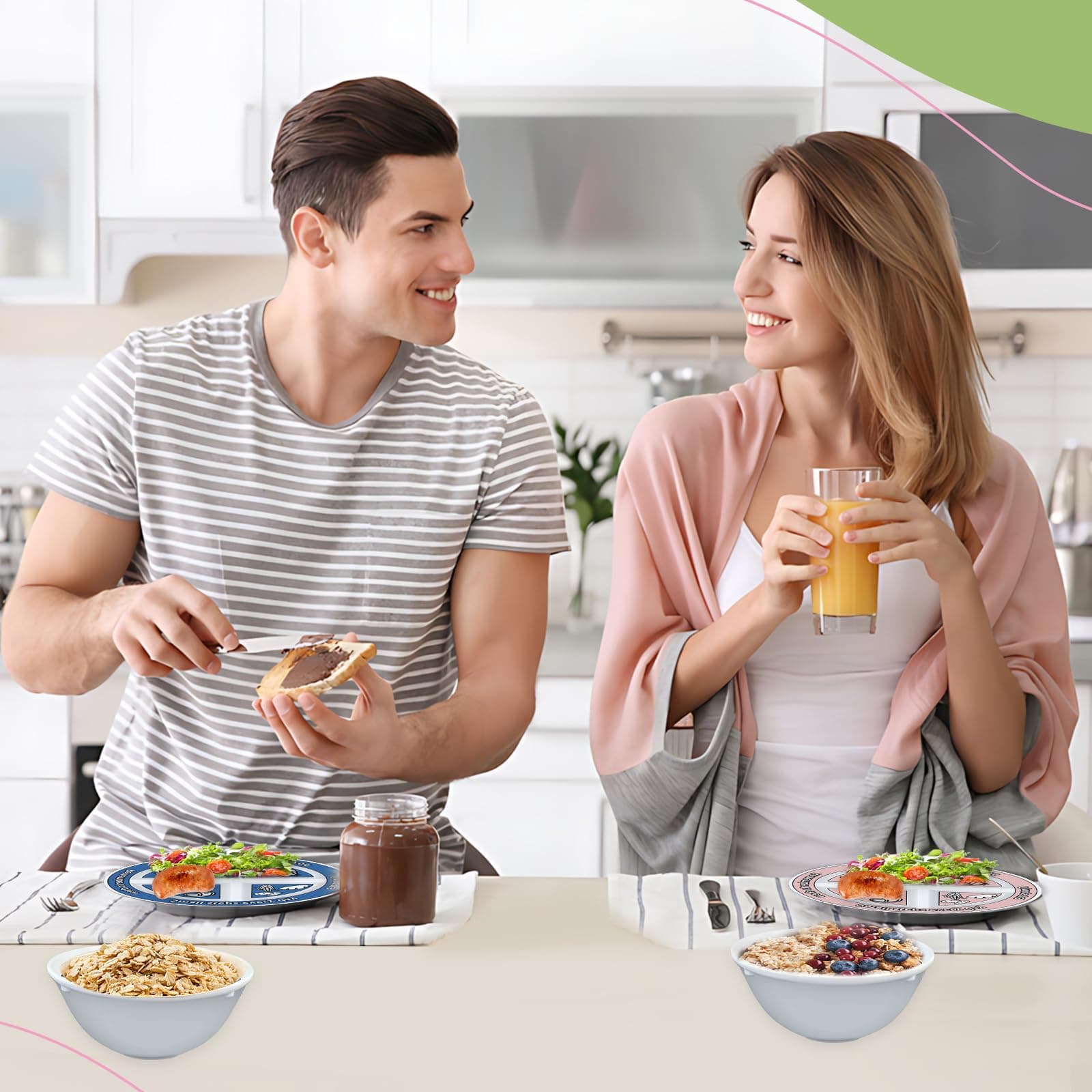 Viynran 4 Pcs Portion Control Plates & Bowls Set (2 Plates + 2 Bowls, 9 Inch) - - Thumbnail 6