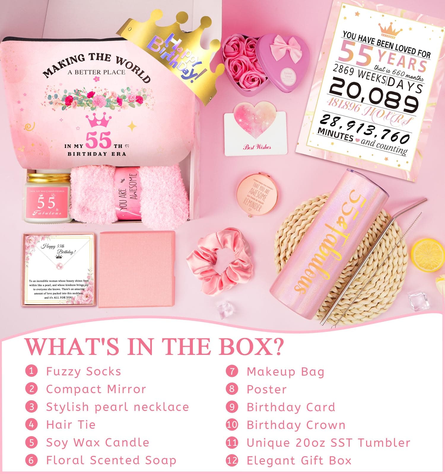 55th Birthday Gifts For Women, Happy 55th Birthday Gifts For Her Mom Sister Wife - Thumbnail 4