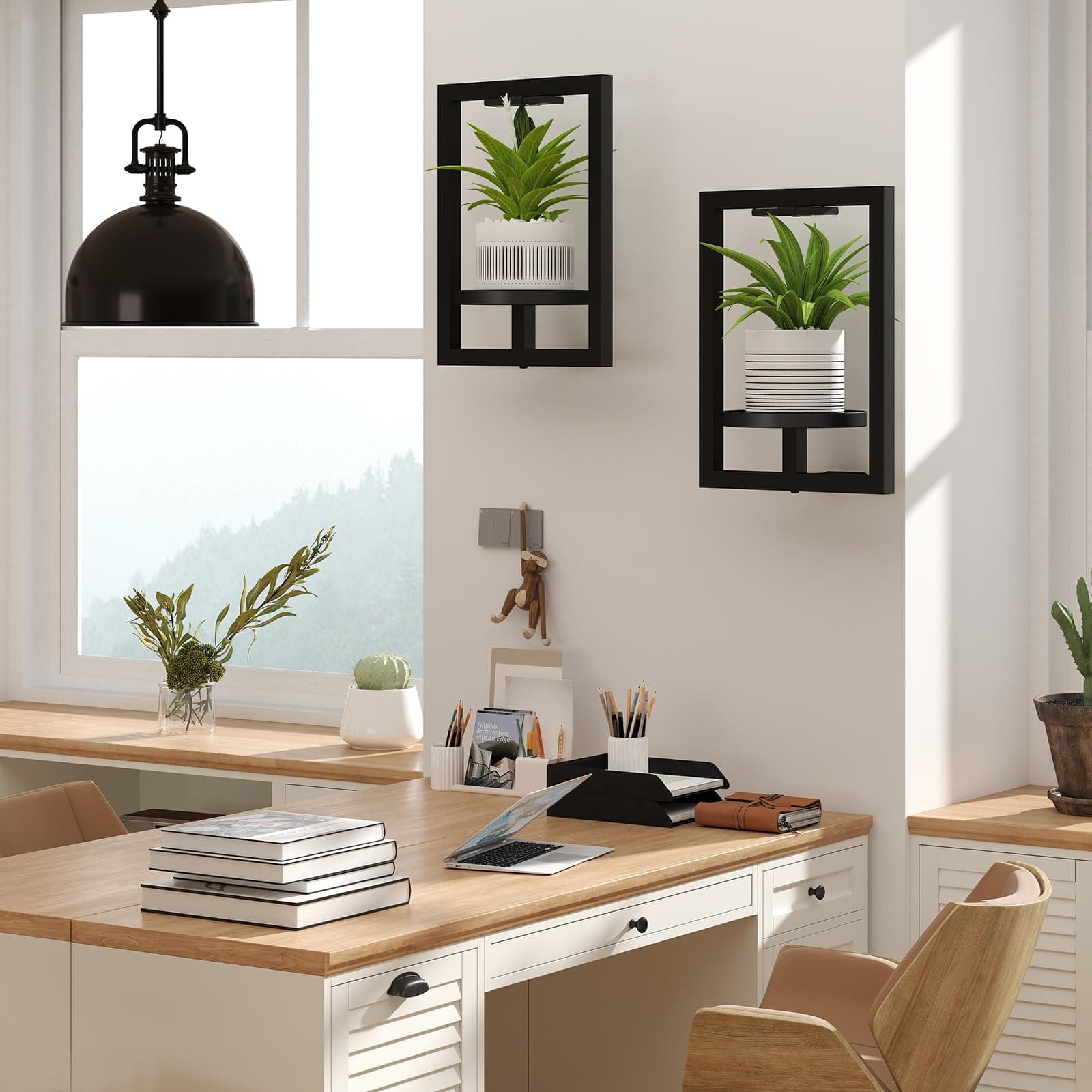 BAOYOUNI 2 Pack Picture Frame Wall Plant Holder with Light,Metal Window Plant Sh - Thumbnail 2