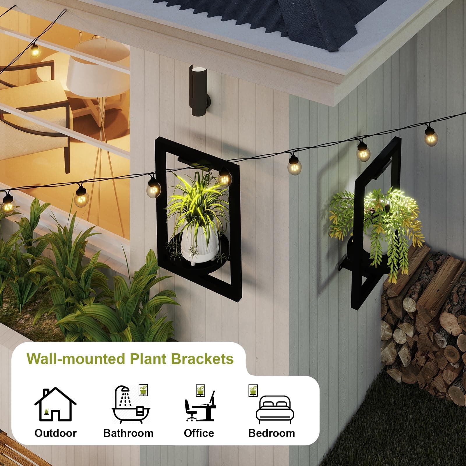 BAOYOUNI 2 Pack Picture Frame Wall Plant Holder with Light,Metal Window Plant Sh - Thumbnail 4