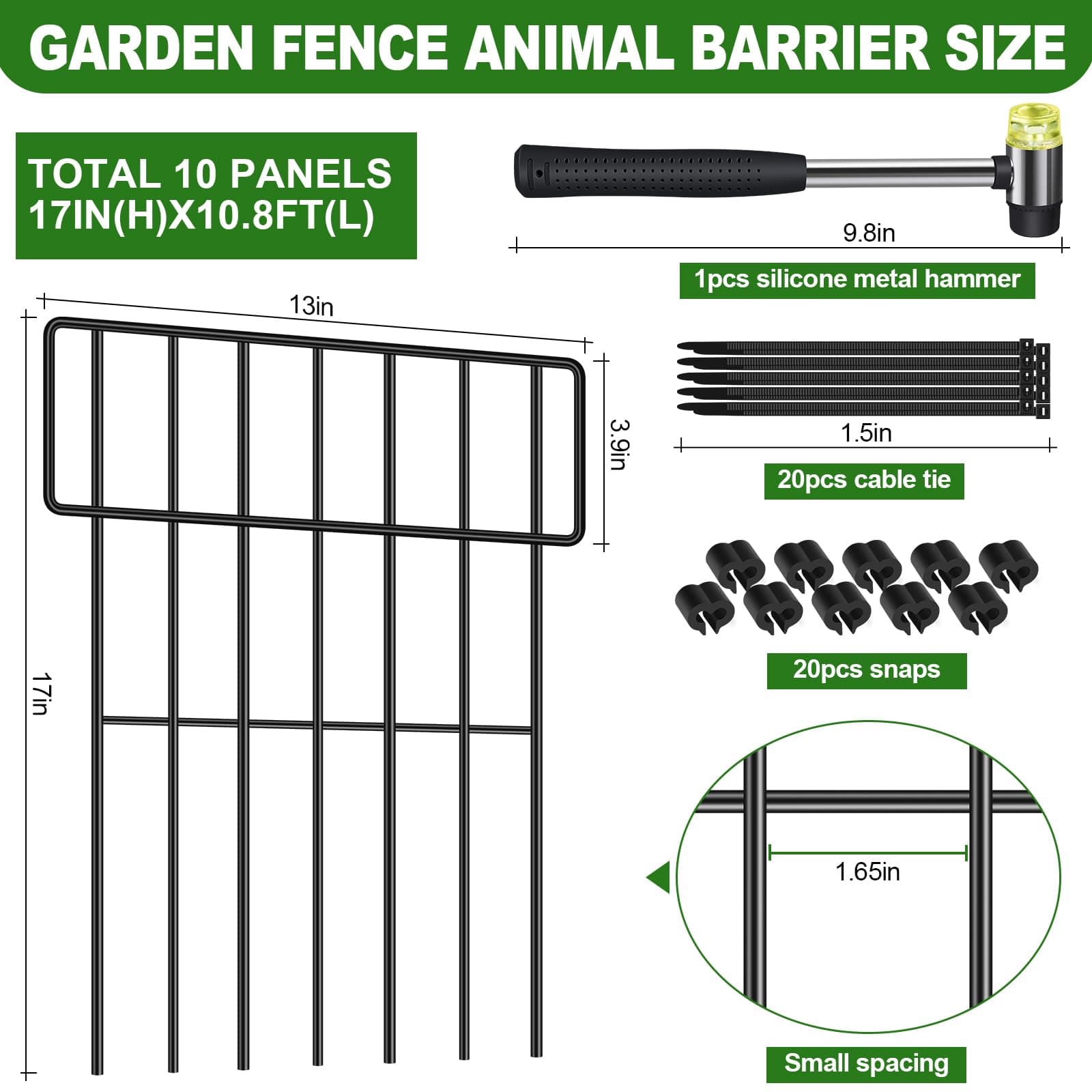 10-Pack 17"x27ft Decorative Metal Garden Fence Animal Barrier No-Dig Rust-Resist - Thumbnail 2