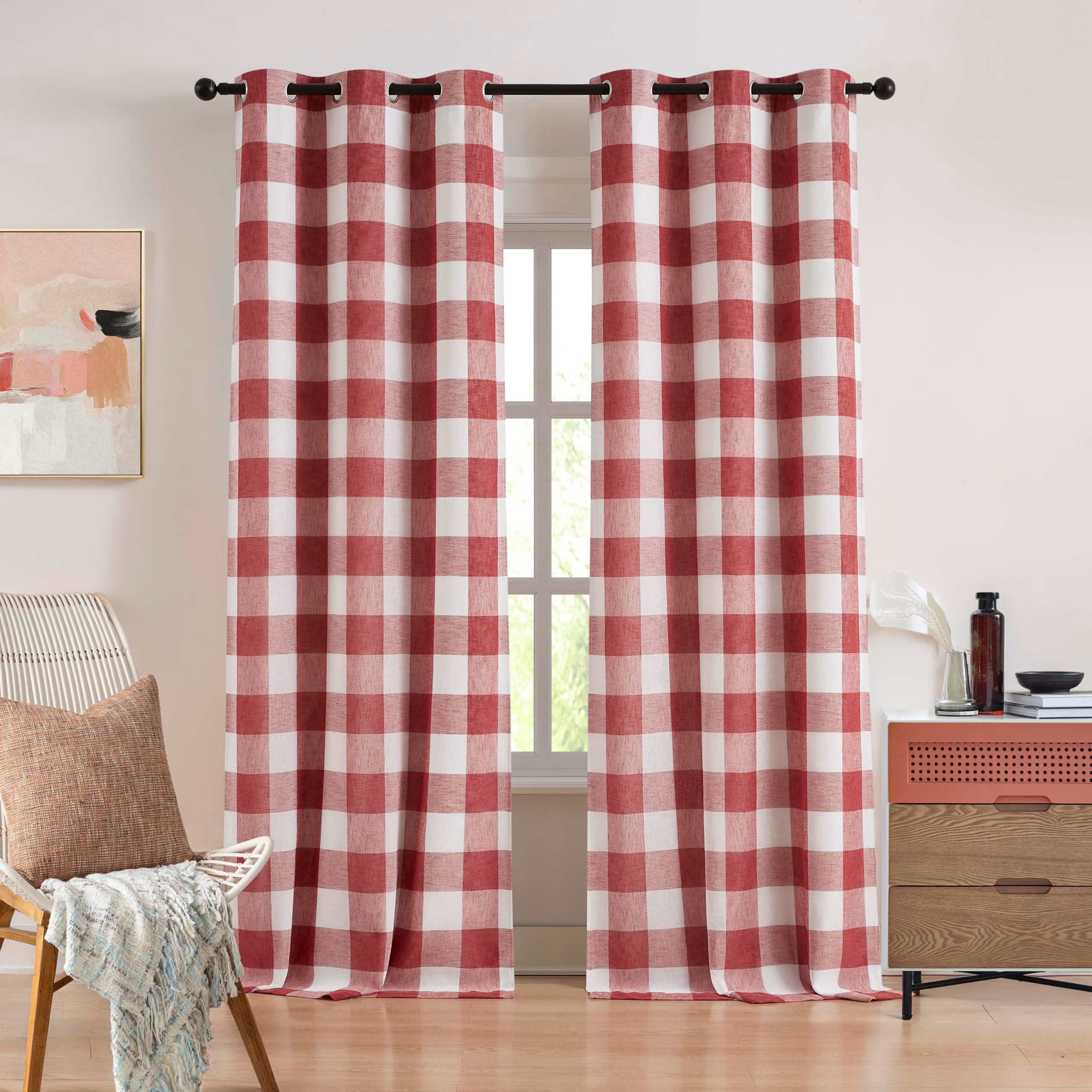 Bapawfish Red White Buffalo Plaid Full Blackout Curtain Panels 95 Inches Length,