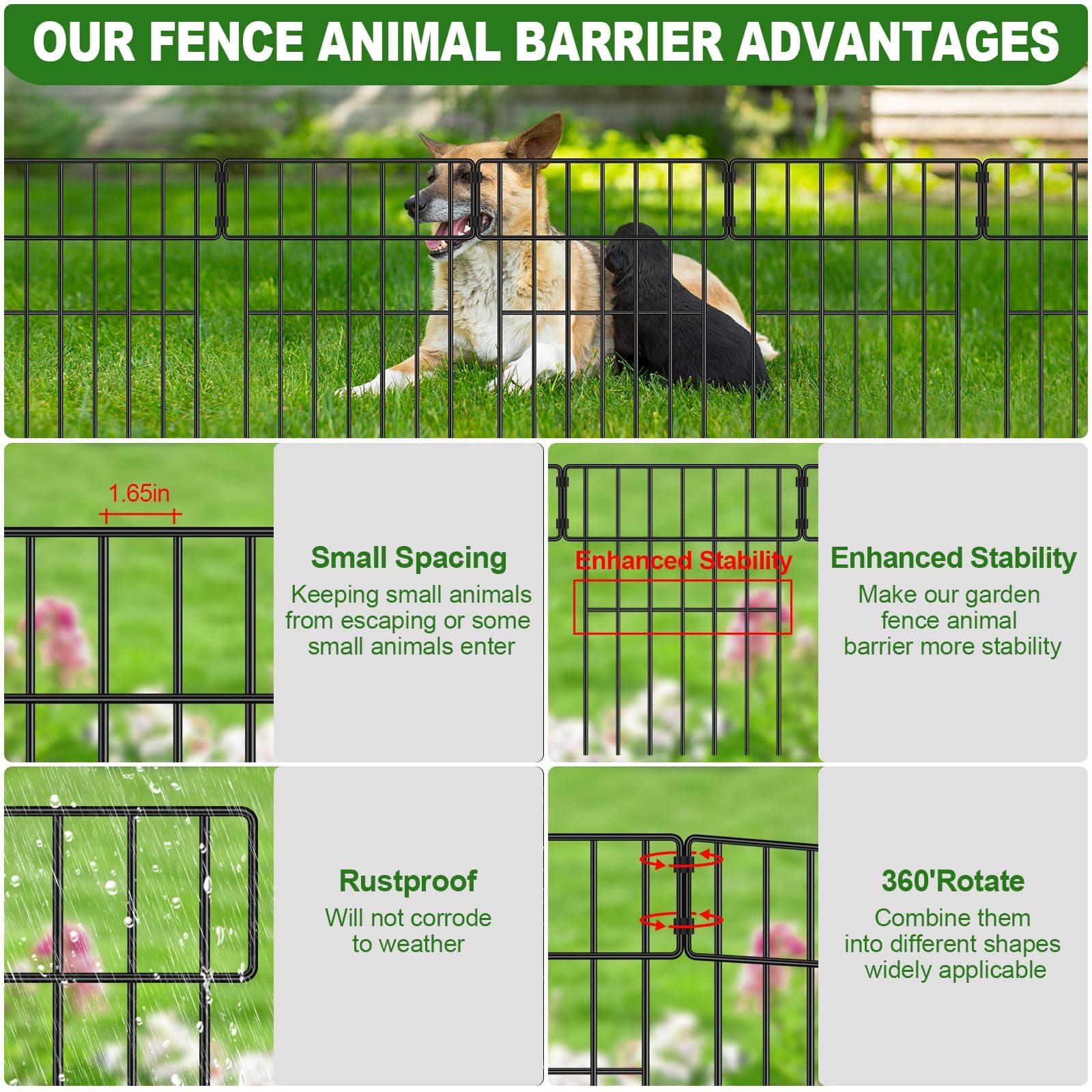 10-Pack 17"x27ft Decorative Metal Garden Fence Animal Barrier No-Dig Rust-Resist - Thumbnail 4