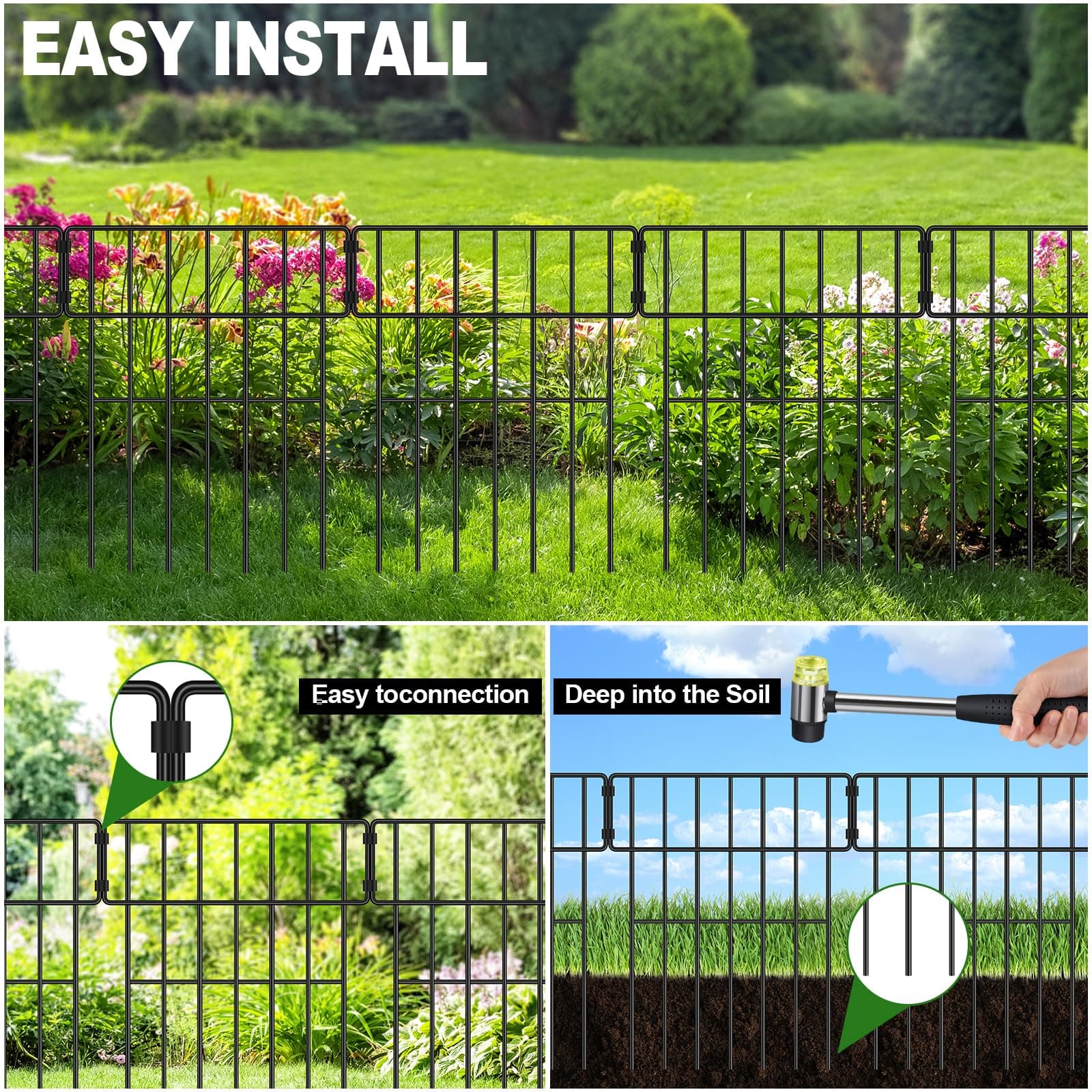 10-Pack 17"x27ft Decorative Metal Garden Fence Animal Barrier No-Dig Rust-Resist - Thumbnail 3