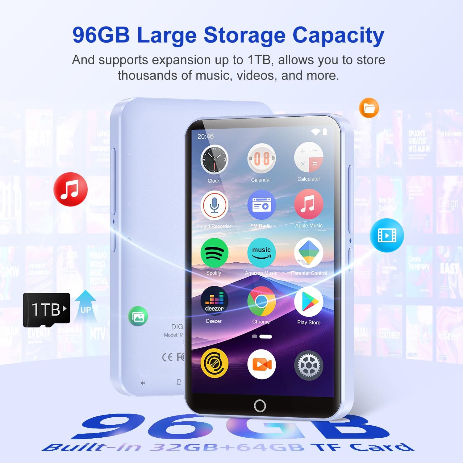 96GB MP3 Player with Bluetooth and WiFi, Portable 4.02" IPS Touchscreen MP4 Play - Thumbnail 4