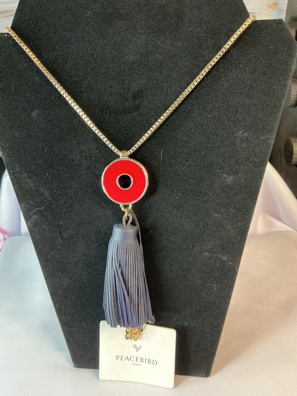 ★ Peacebird Tassel Pendant Necklace Red Black Gold Statement Jewelry