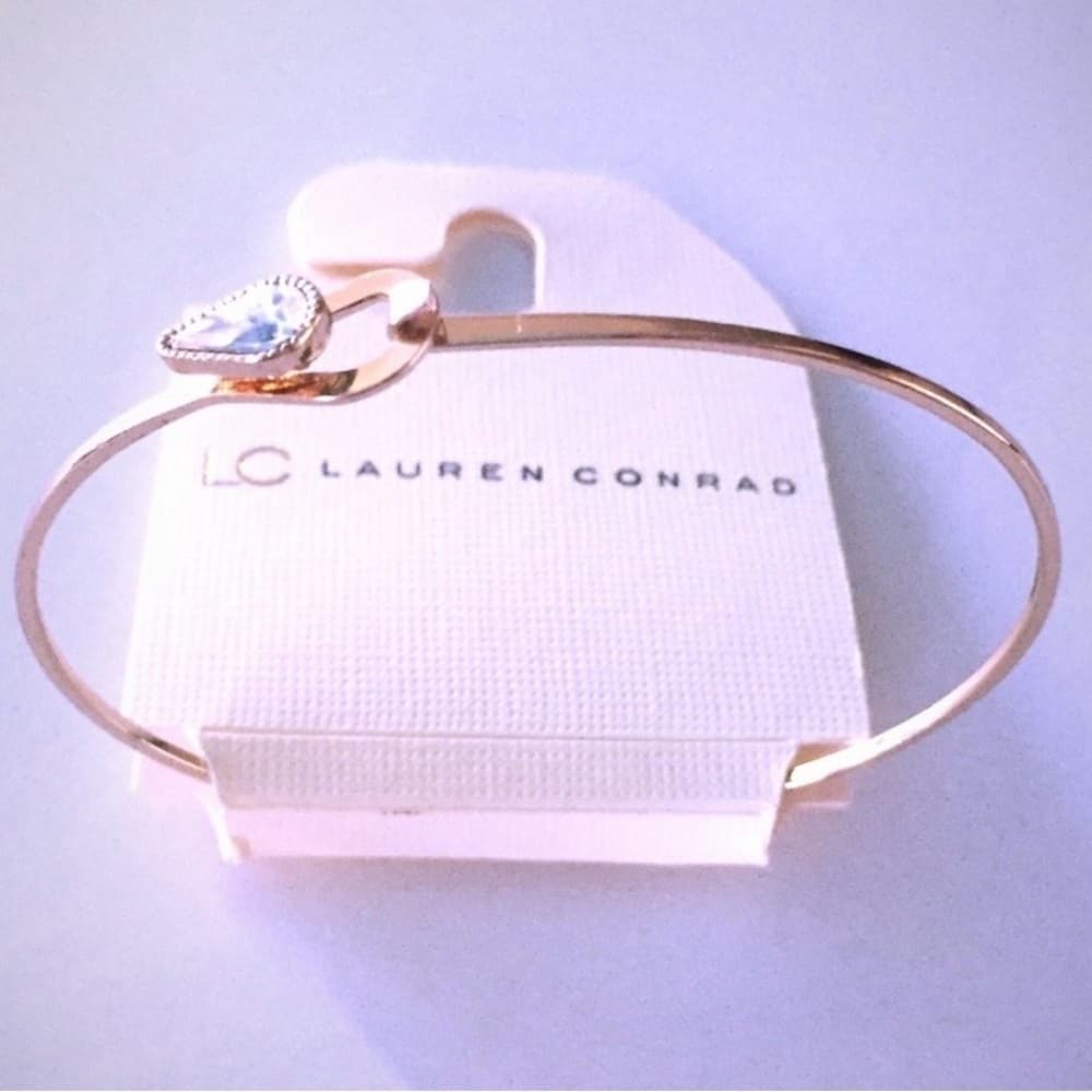 LC Lauren Conrad Gold Bangle Bracelet w/ Crystal Heart Accentb - Thumbnail 3