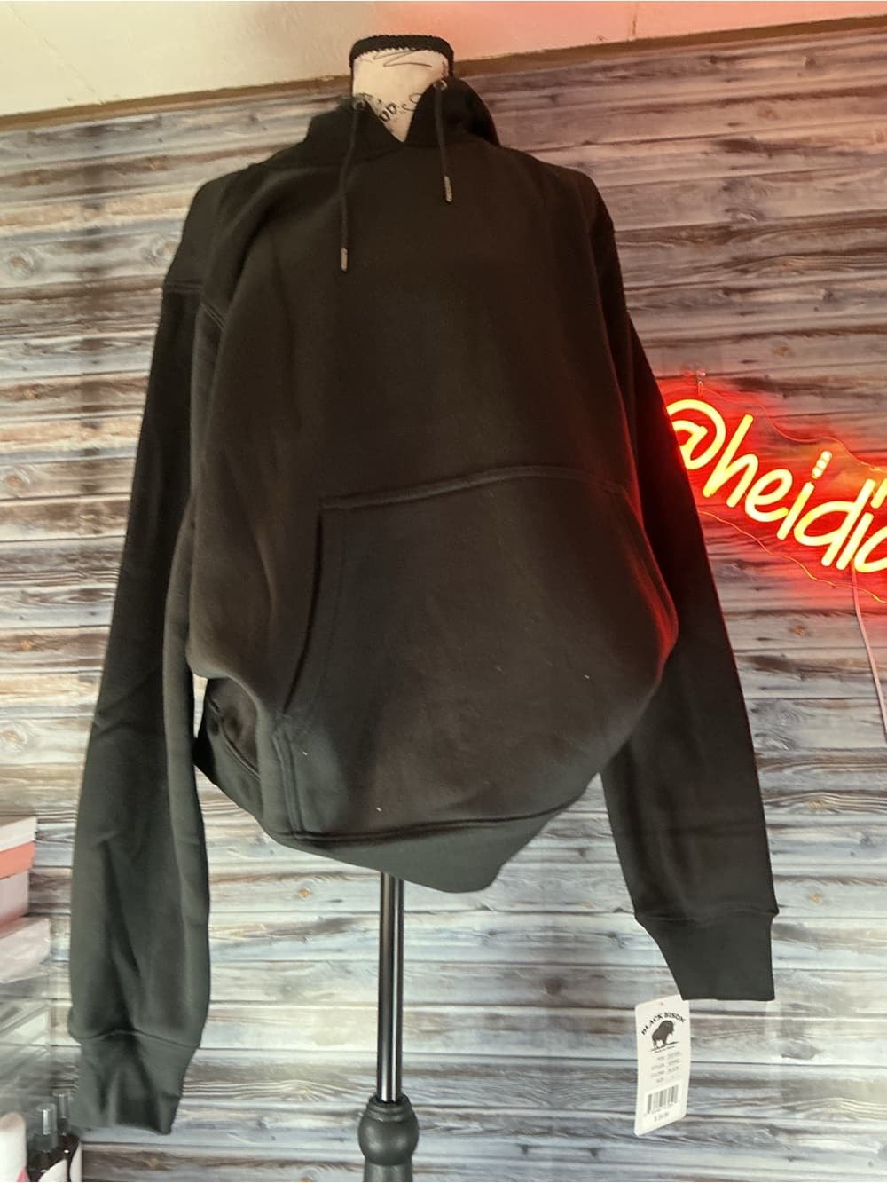 ⭐ Black Bison Black Pullover Hoodie Fleece Pocket Casual Size M L - Thumbnail 10