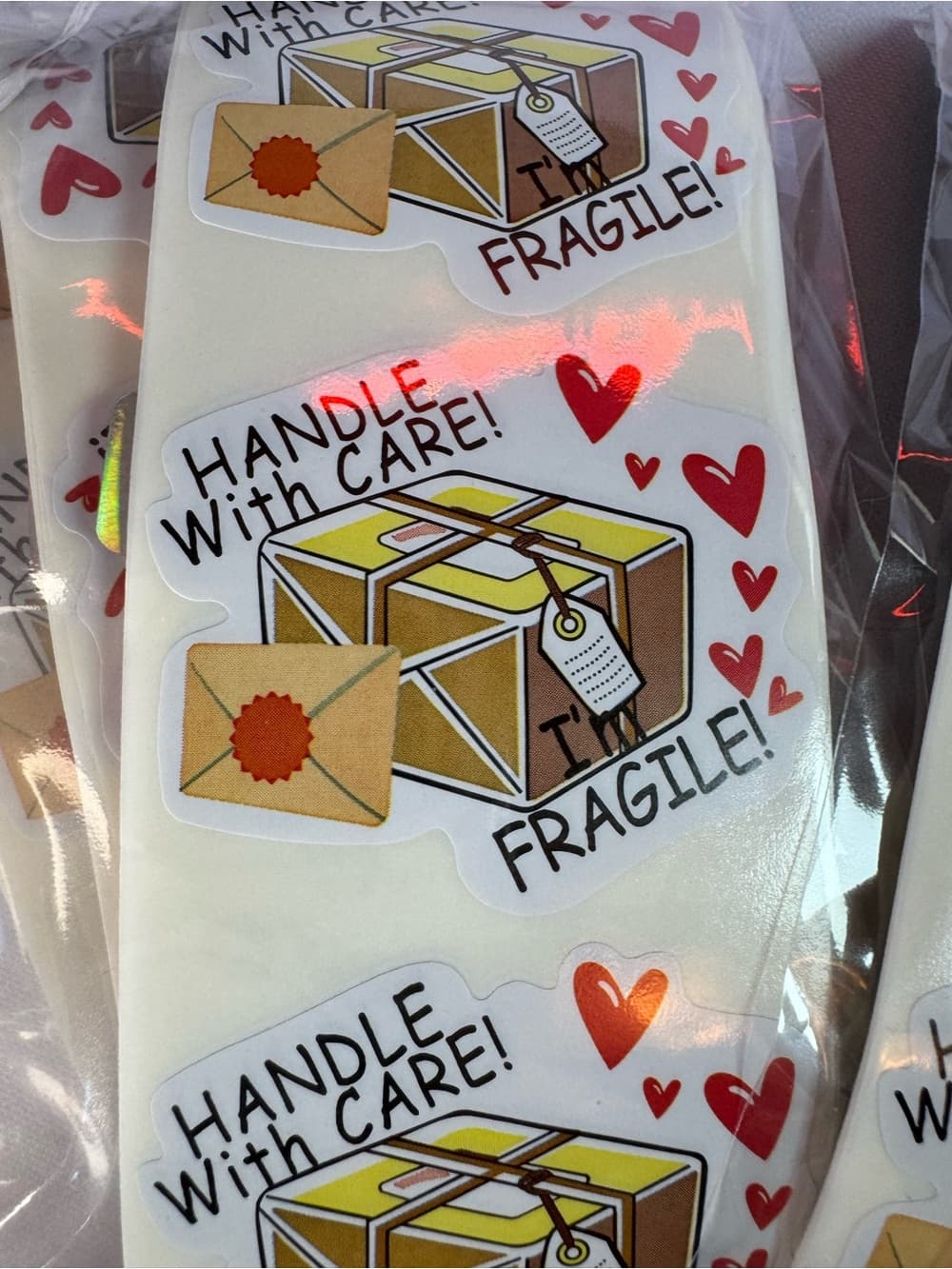 ★ Handle With Care Fragile Package Mailer Stickers Set of 30 Hearts