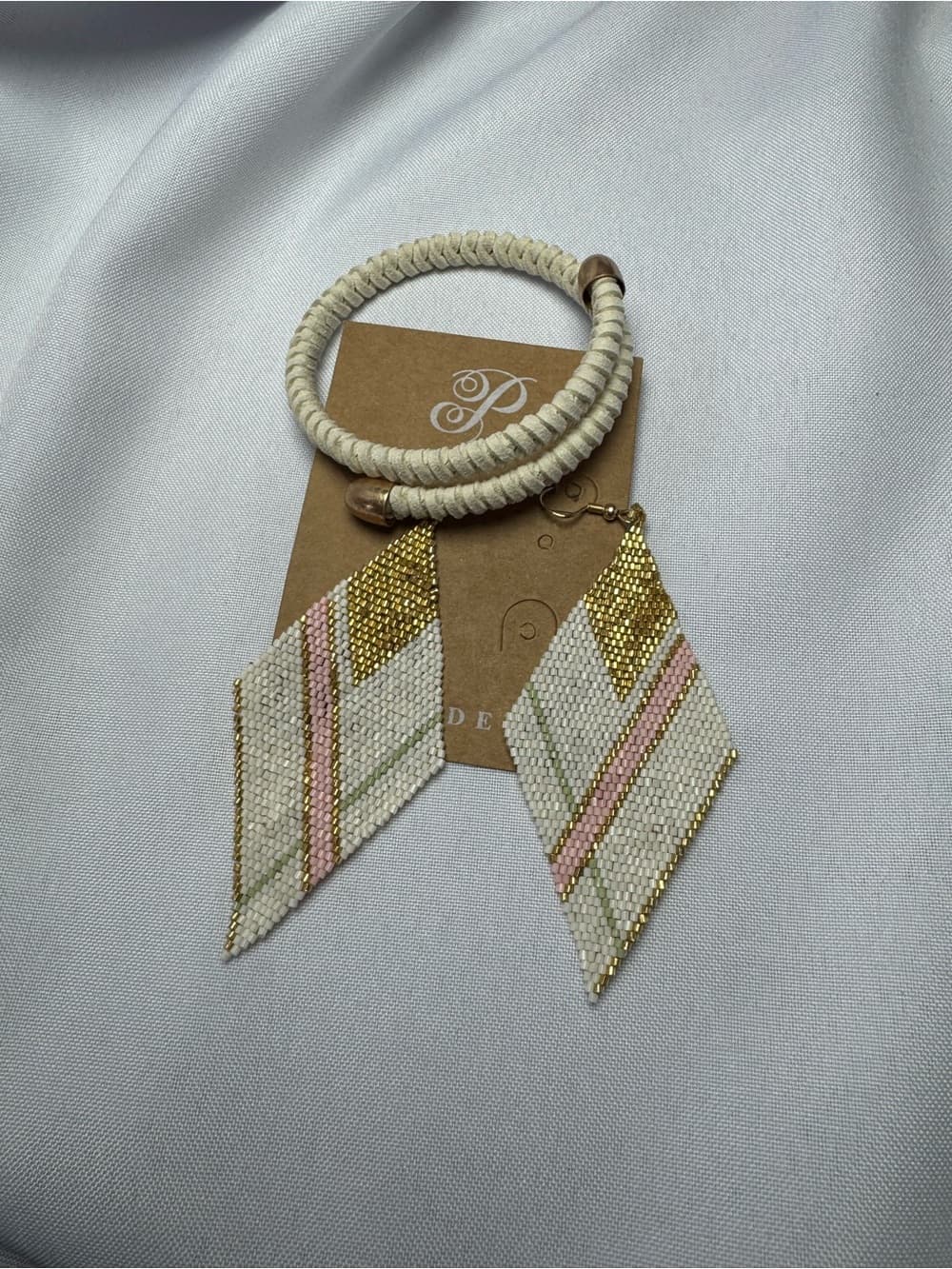★ Boho Beaded Diamond Earrings Ivory Pink Gold Statement Jewelry