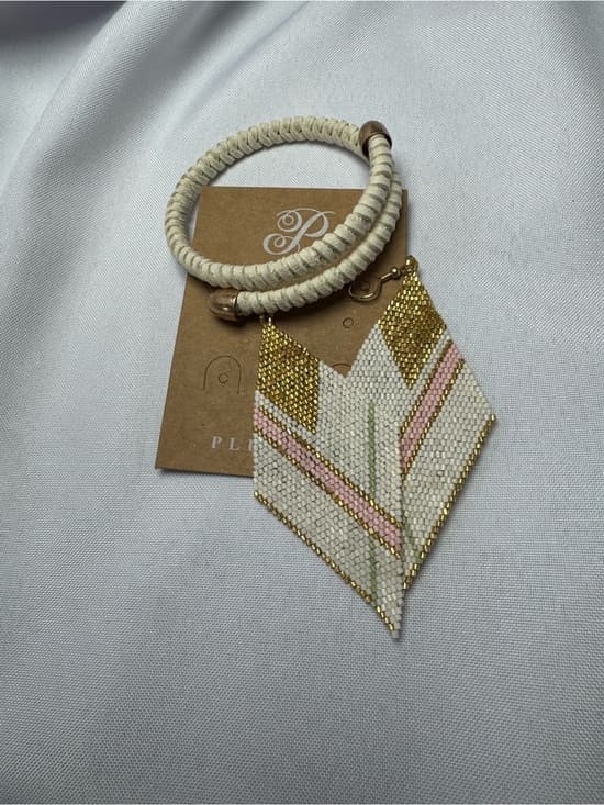 ★ Boho Beaded Diamond Earrings Ivory Pink Gold Statement Jewelry - Thumbnail 5