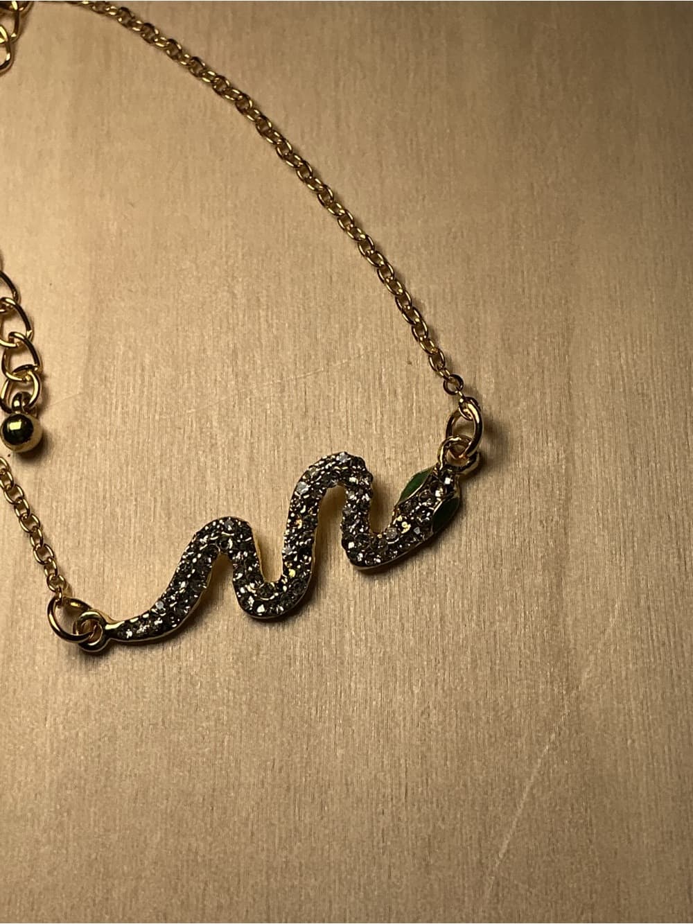 Gold Tone Snake Pendant Bracelet with Black Crystal Accent - Thumbnail 4