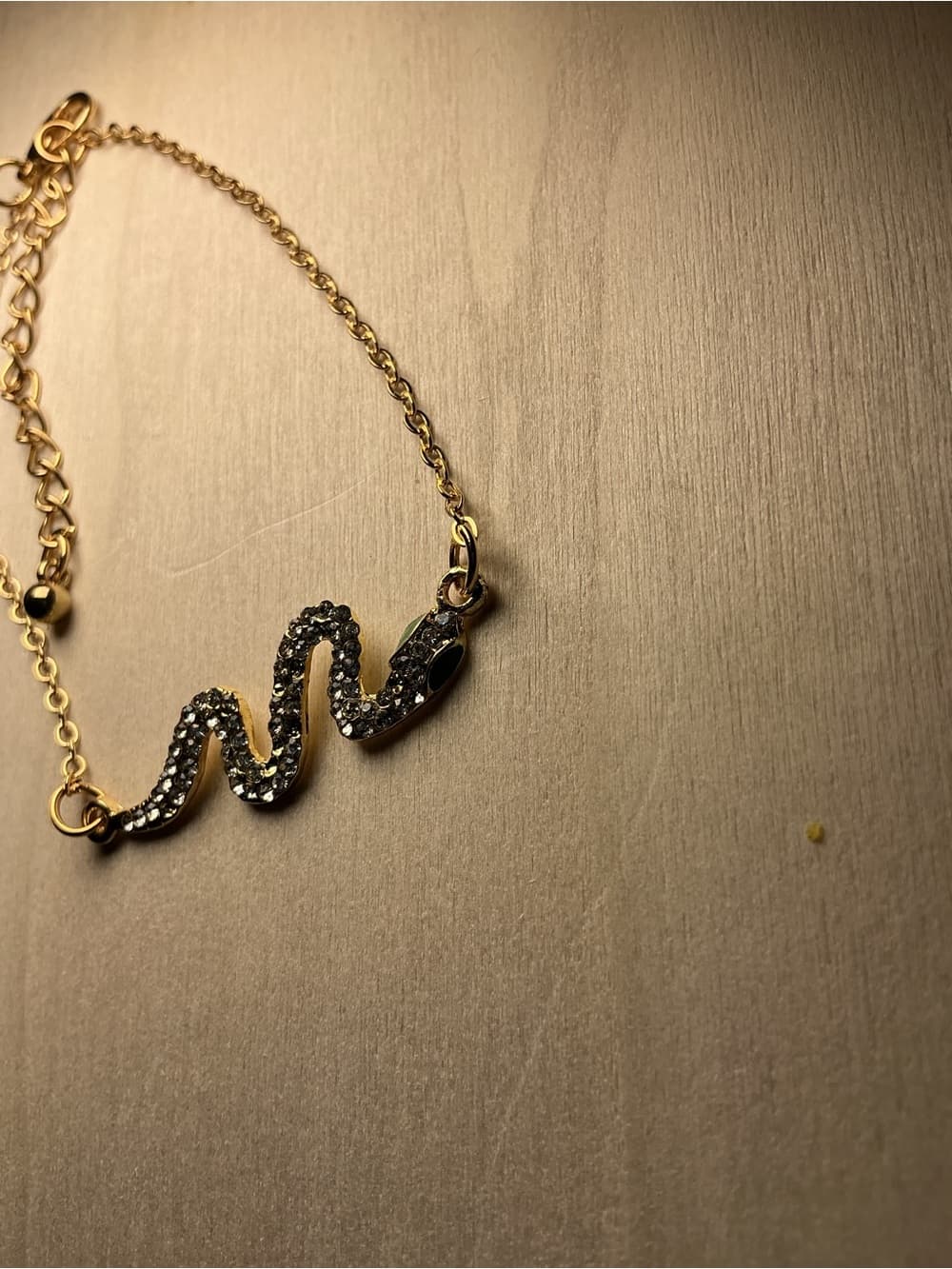Gold Tone Snake Pendant Bracelet with Black Crystal Accent - Thumbnail 5
