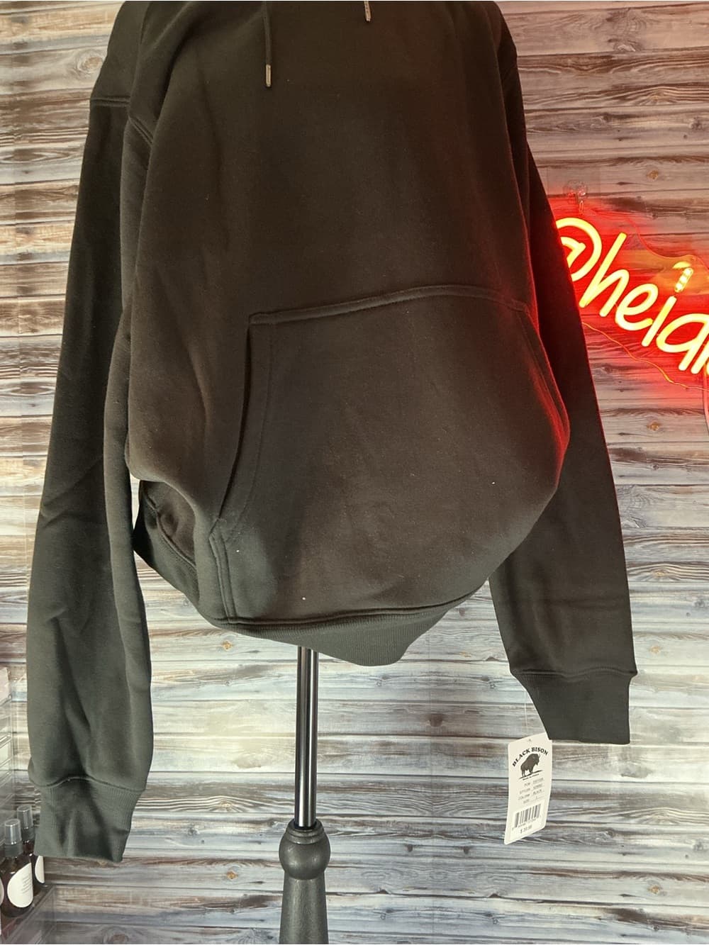 ⭐ Black Bison Black Pullover Hoodie Fleece Pocket Casual Size M L - Thumbnail 8