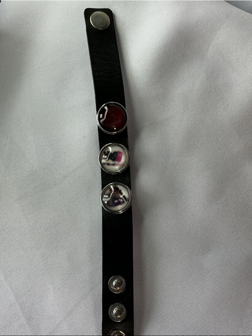 Black Leather Snap Bracelet Interchangeable Charm Button Bracelet - Thumbnail 4