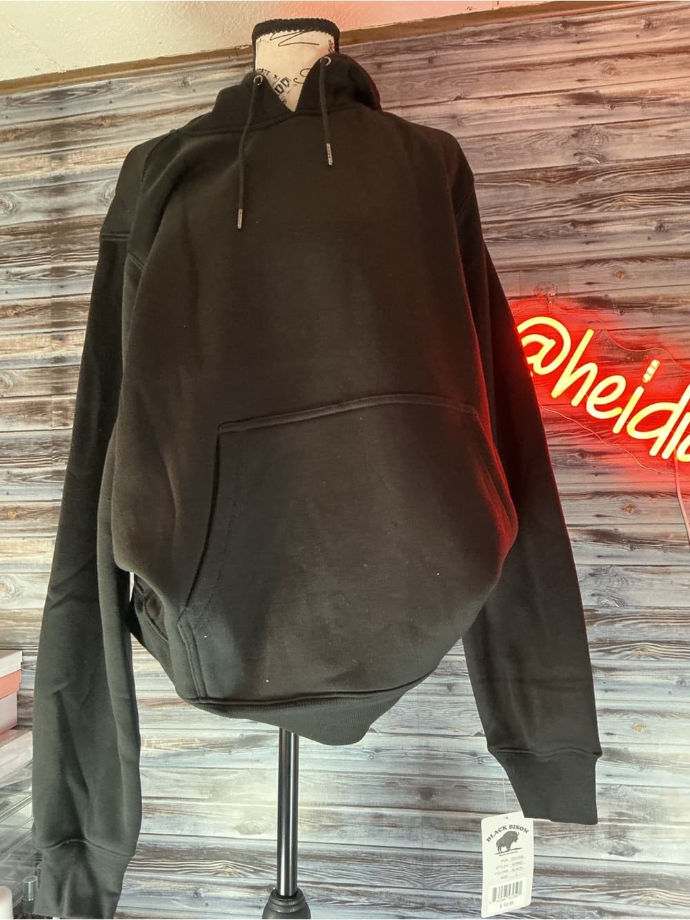 ⭐ Black Bison Black Pullover Hoodie Fleece Pocket Casual Size M L - Thumbnail 7