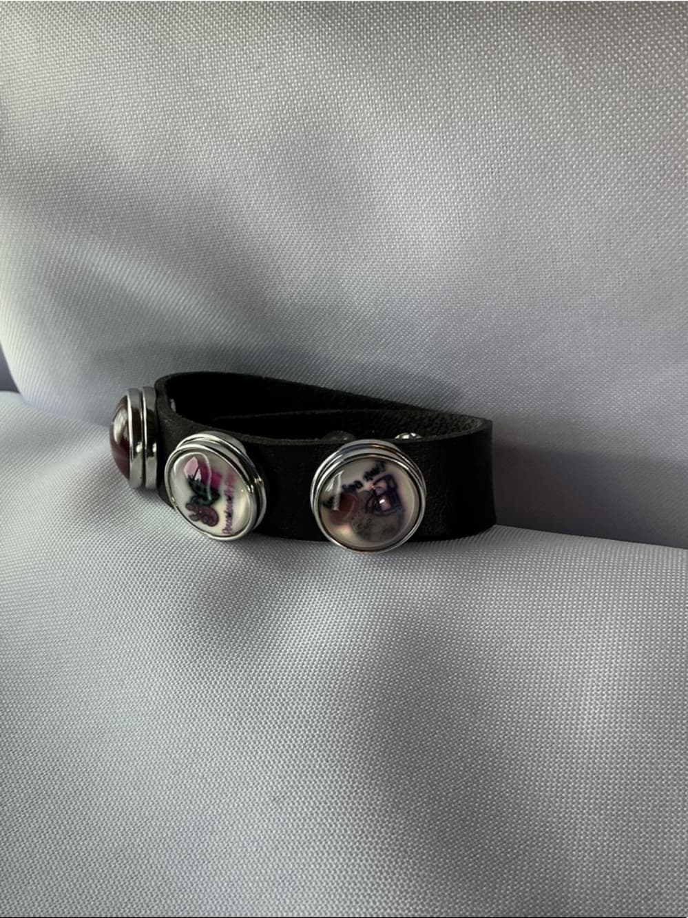 Black Leather Snap Bracelet Interchangeable Charm Button Bracelet