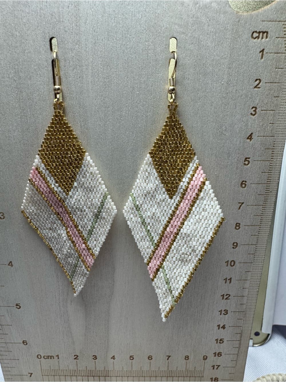 ★ Boho Beaded Diamond Earrings Ivory Pink Gold Statement Jewelry - Thumbnail 2
