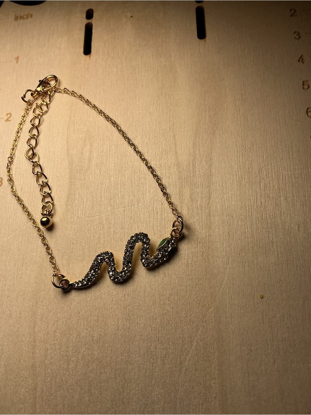 Gold Tone Snake Pendant Bracelet with Black Crystal Accent - Thumbnail 2