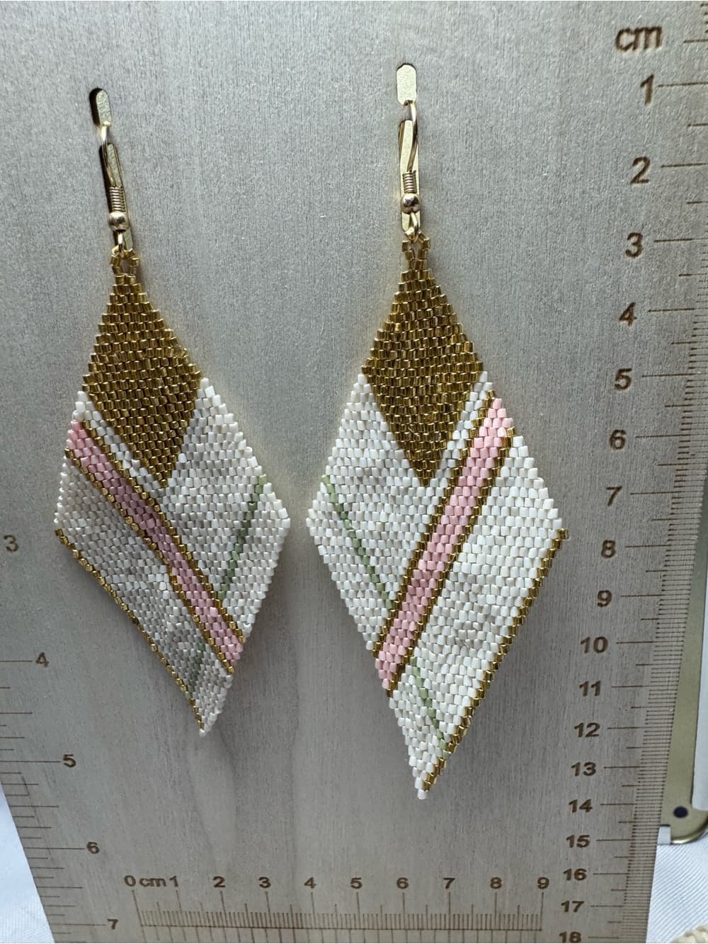 ★ Boho Beaded Diamond Earrings Ivory Pink Gold Statement Jewelry - Thumbnail 3
