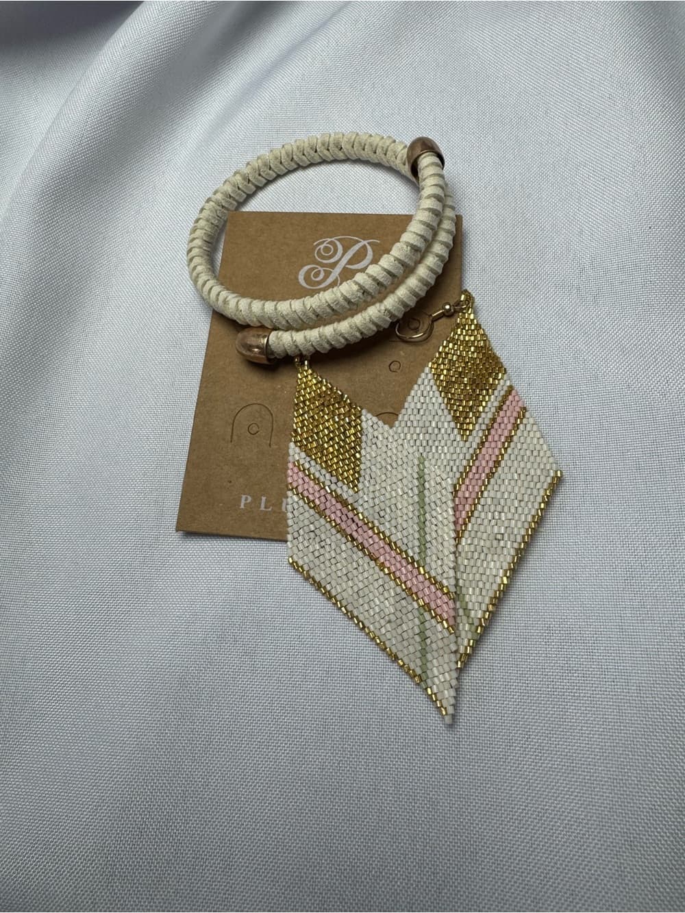 ★ Boho Beaded Diamond Earrings Ivory Pink Gold Statement Jewelry - Thumbnail 4