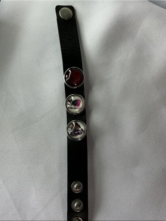 Black Leather Snap Bracelet Interchangeable Charm Button Bracelet - Thumbnail 5