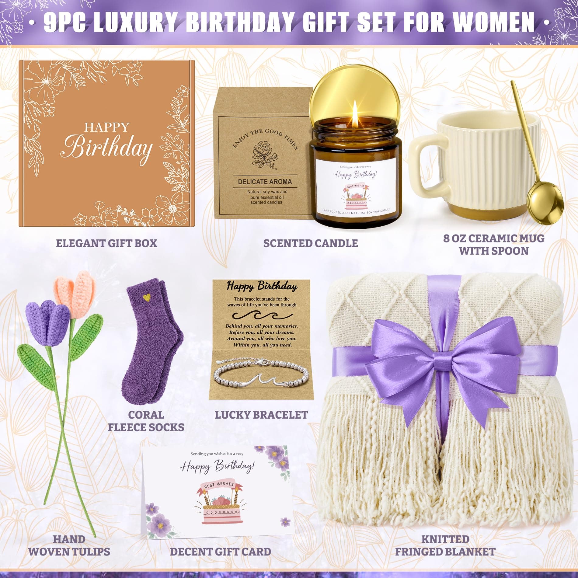 Birthday Gifts for Women, Unique Happy Birthday Gift Basket, Self Care Gift Care - Thumbnail 2
