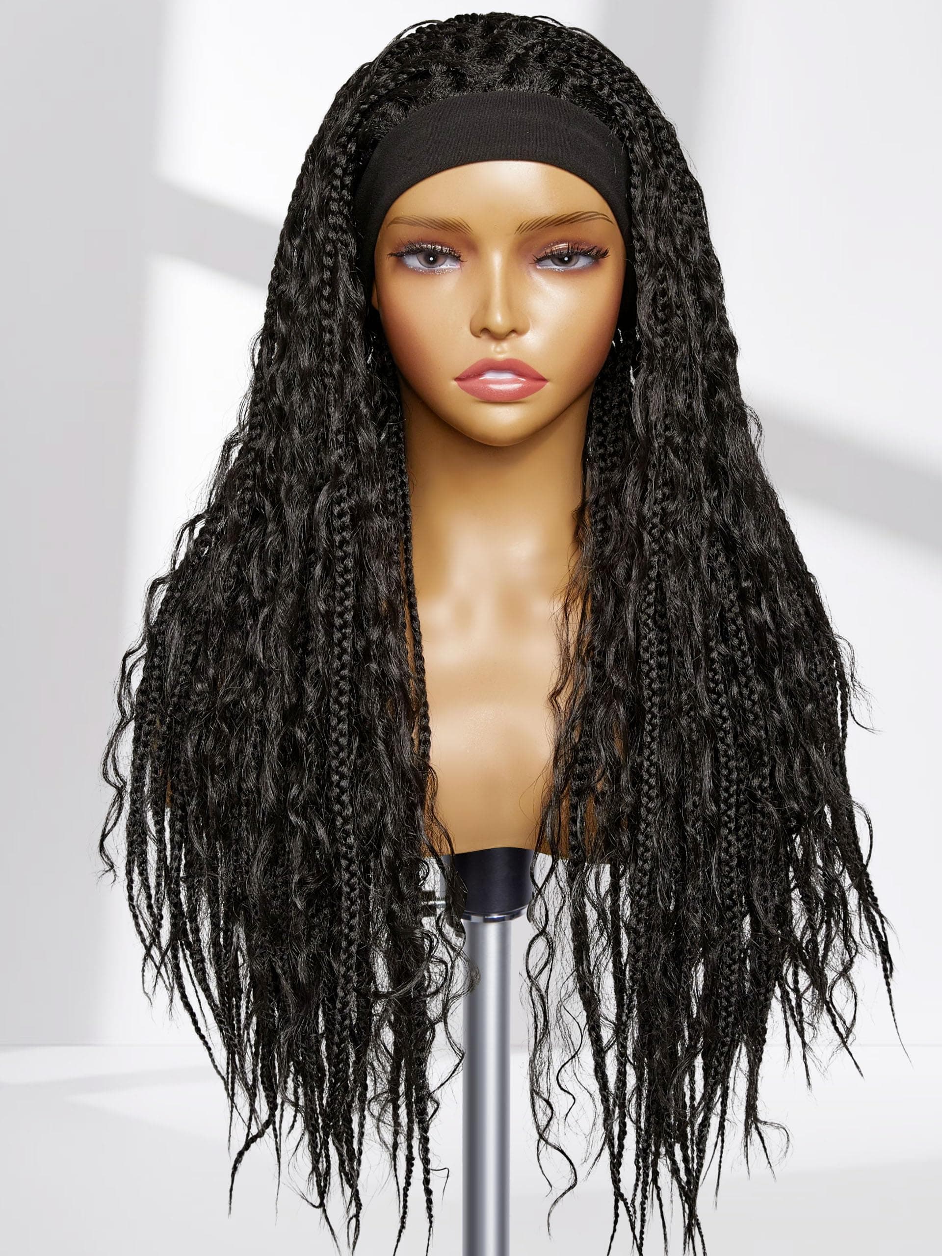 GORGIUS Goddess Braids Wigs Ready To Go Braided Headband Wig with Curly Strands
