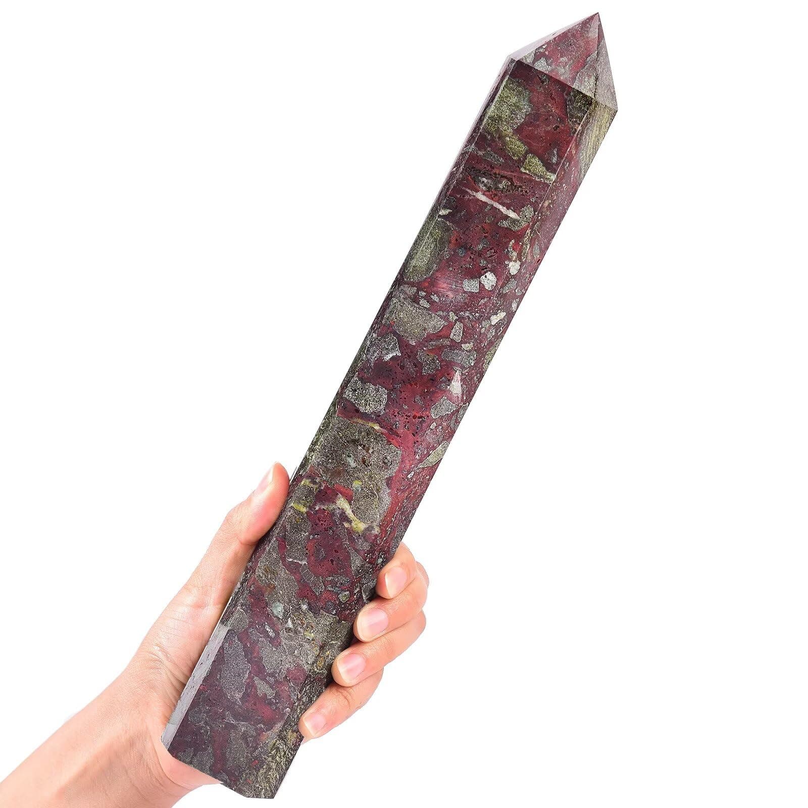 AMOYSTONE Large Blood Jasper Stone Wand Healing Crystal Obelisk Tower 6 Faceted