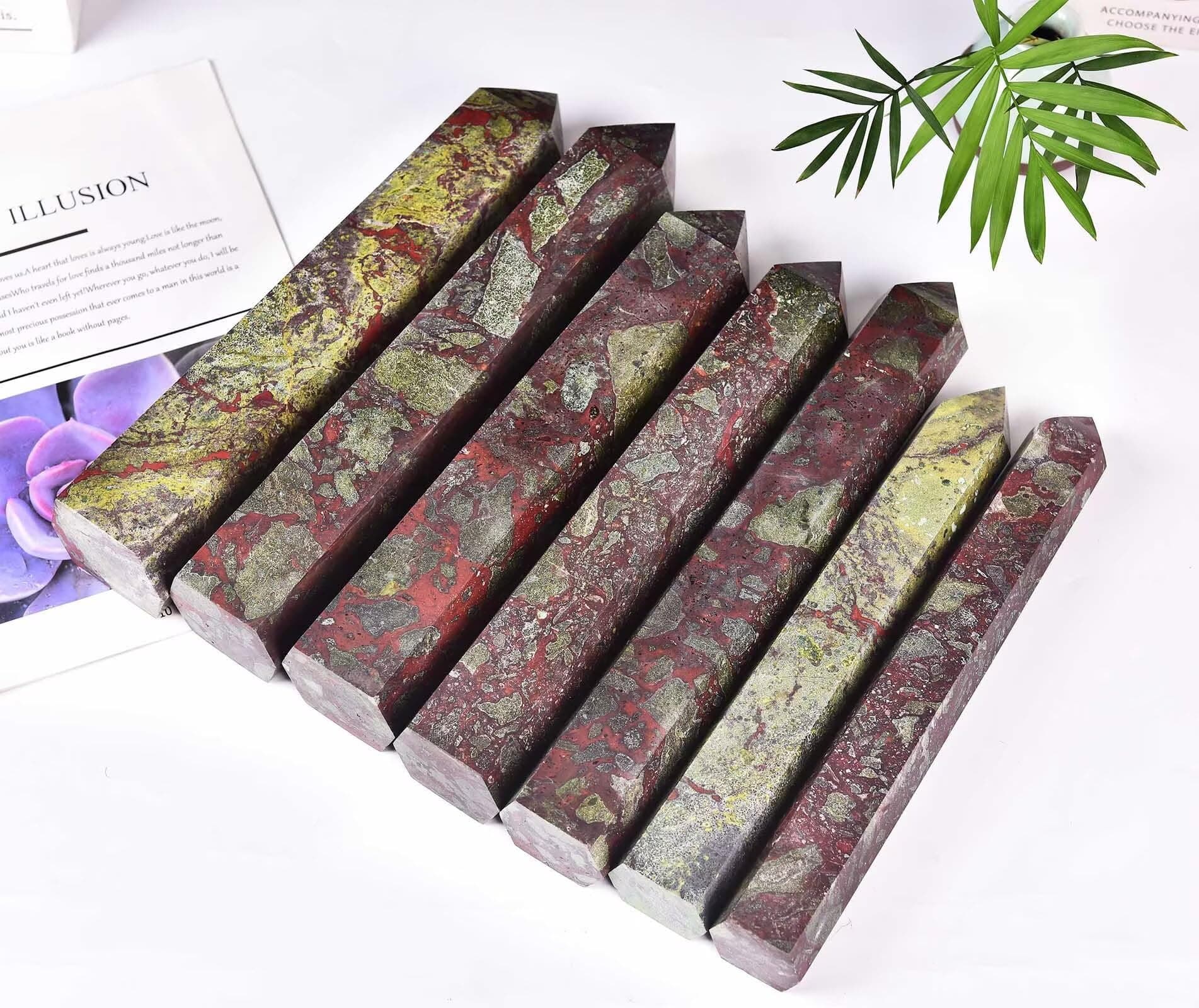 AMOYSTONE Large Blood Jasper Stone Wand Healing Crystal Obelisk Tower 6 Faceted - Thumbnail 4