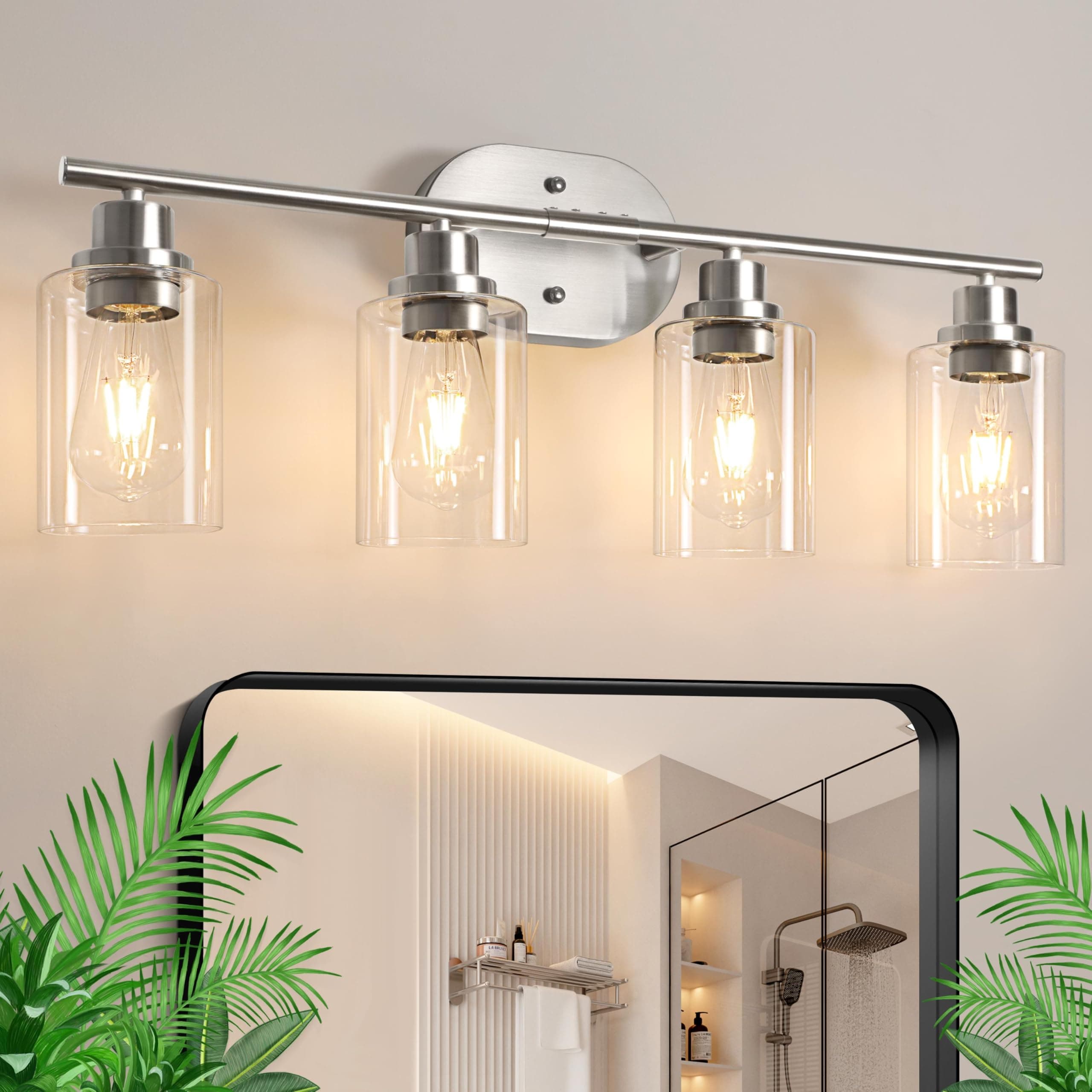 Ascher 4-Light Bathroom Light Fixtures, Modern Vanity Lights with Clear Glass Sh