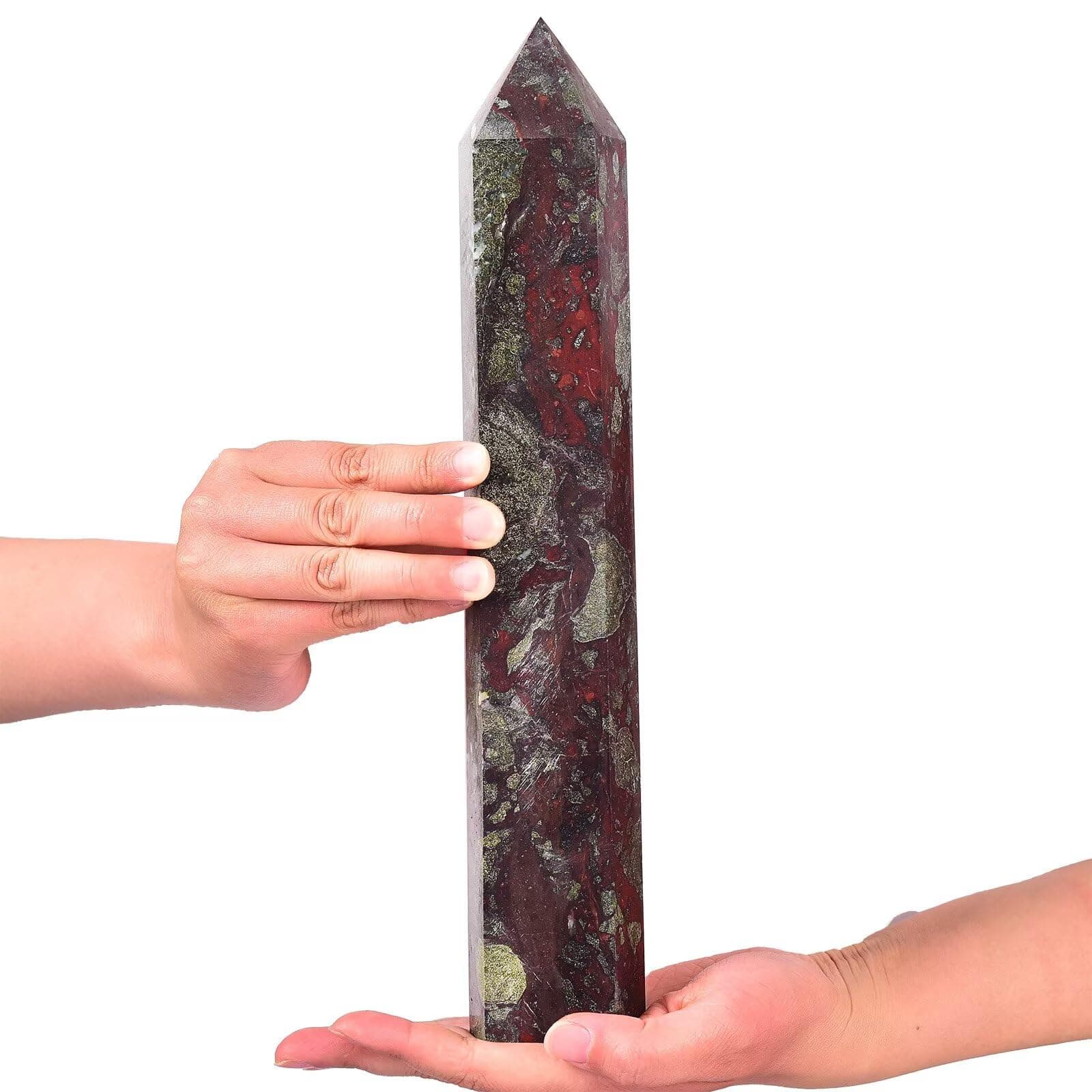 AMOYSTONE Large Blood Jasper Stone Wand Healing Crystal Obelisk Tower 6 Faceted - Thumbnail 2
