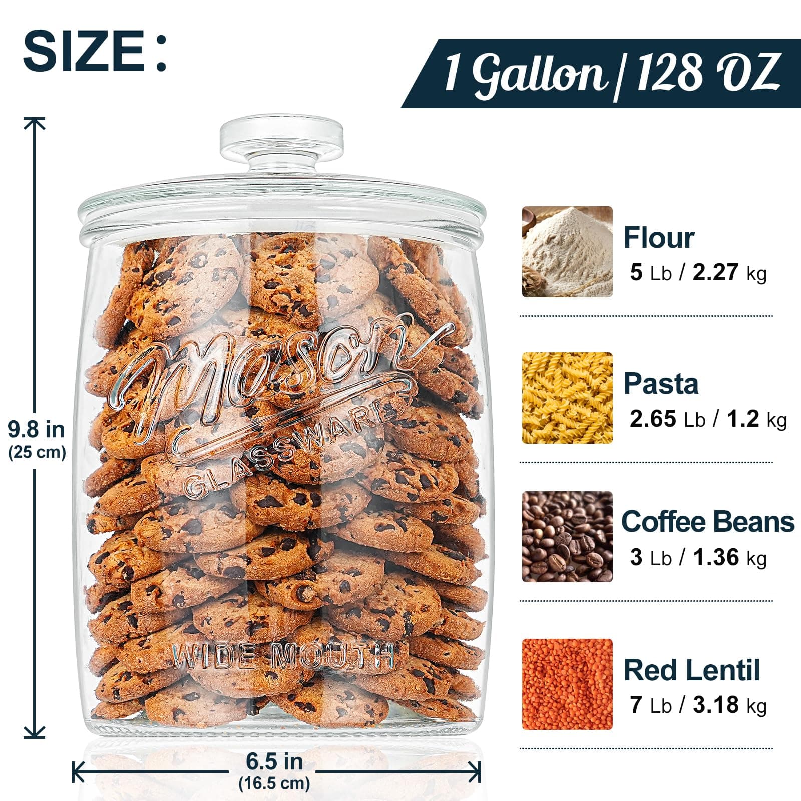 Dwbligt 1 Gallon Glass Cookie Jar with Airtight Lid, Wide Mouth Mason Jar for Pa - Thumbnail 3