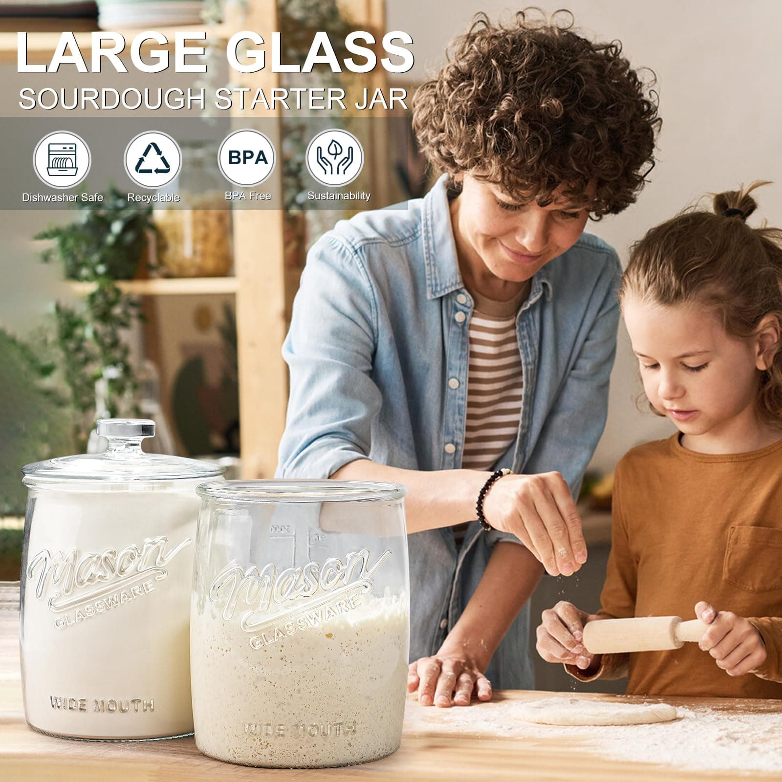 Dwbligt 1 Gallon Glass Cookie Jar with Airtight Lid, Wide Mouth Mason Jar for Pa - Thumbnail 4