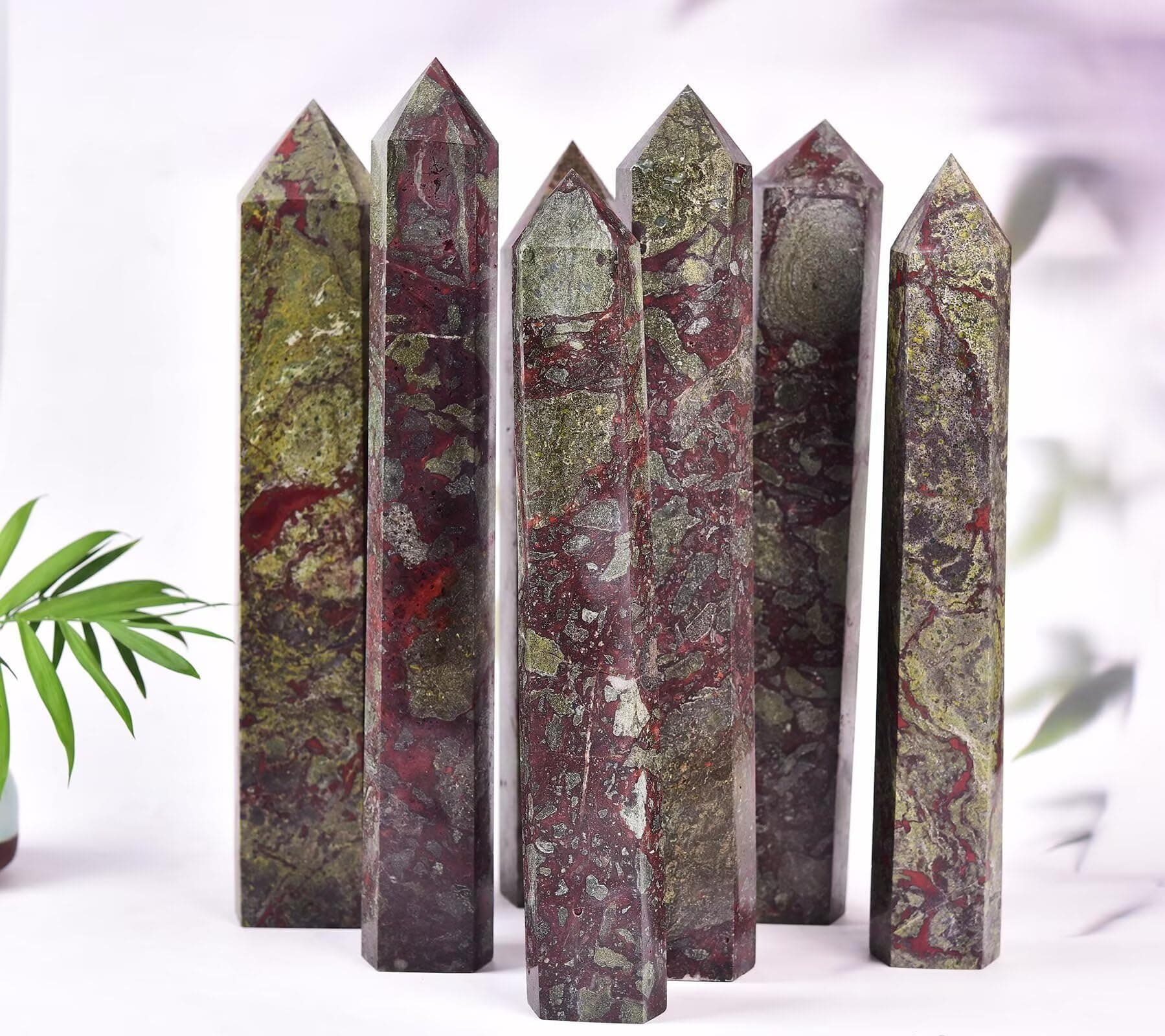 AMOYSTONE Large Blood Jasper Stone Wand Healing Crystal Obelisk Tower 6 Faceted - Thumbnail 7