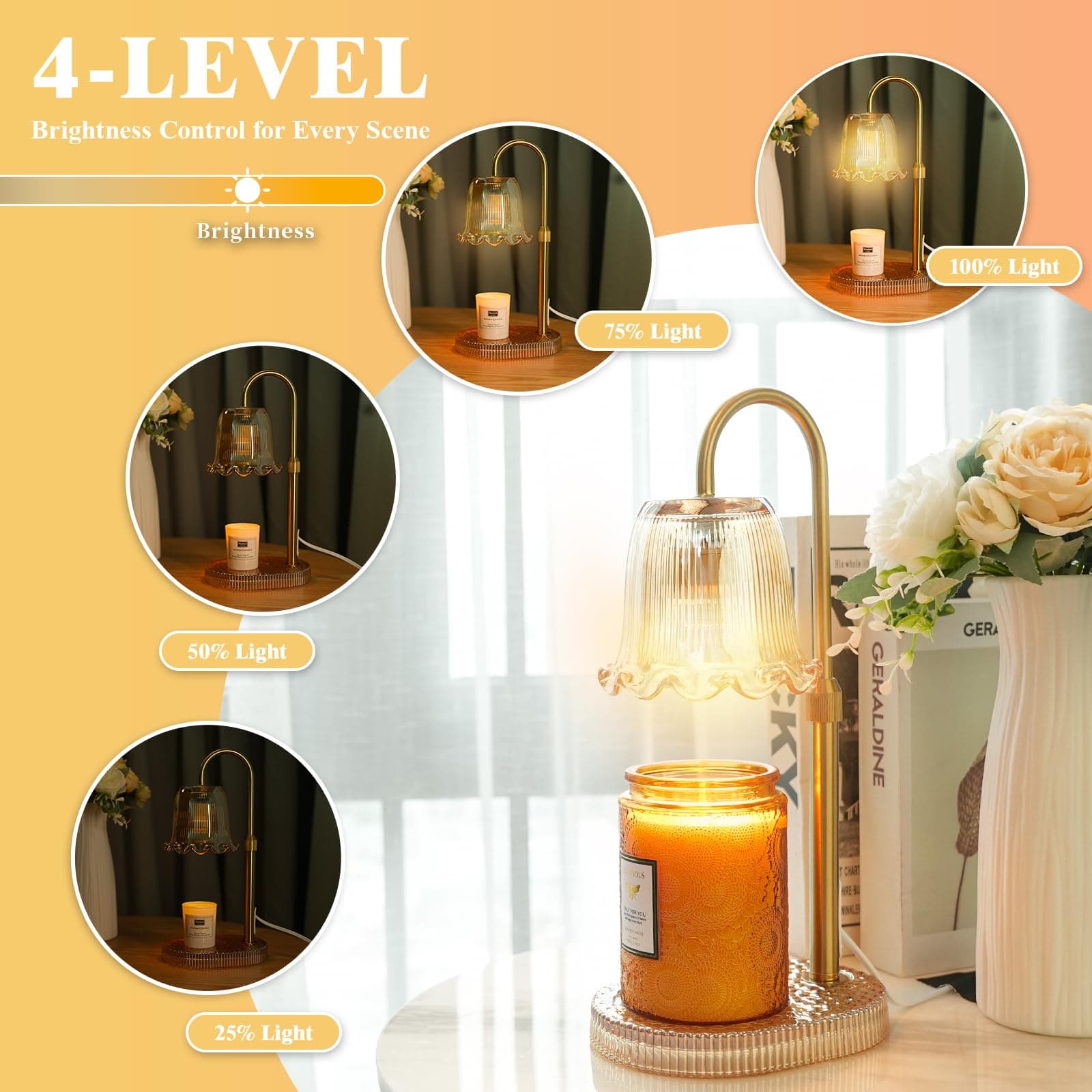 WYghyronic Candle Warmer Lamp with Adjustable Height - Flameless 4-Level Dimmabl - Thumbnail 2